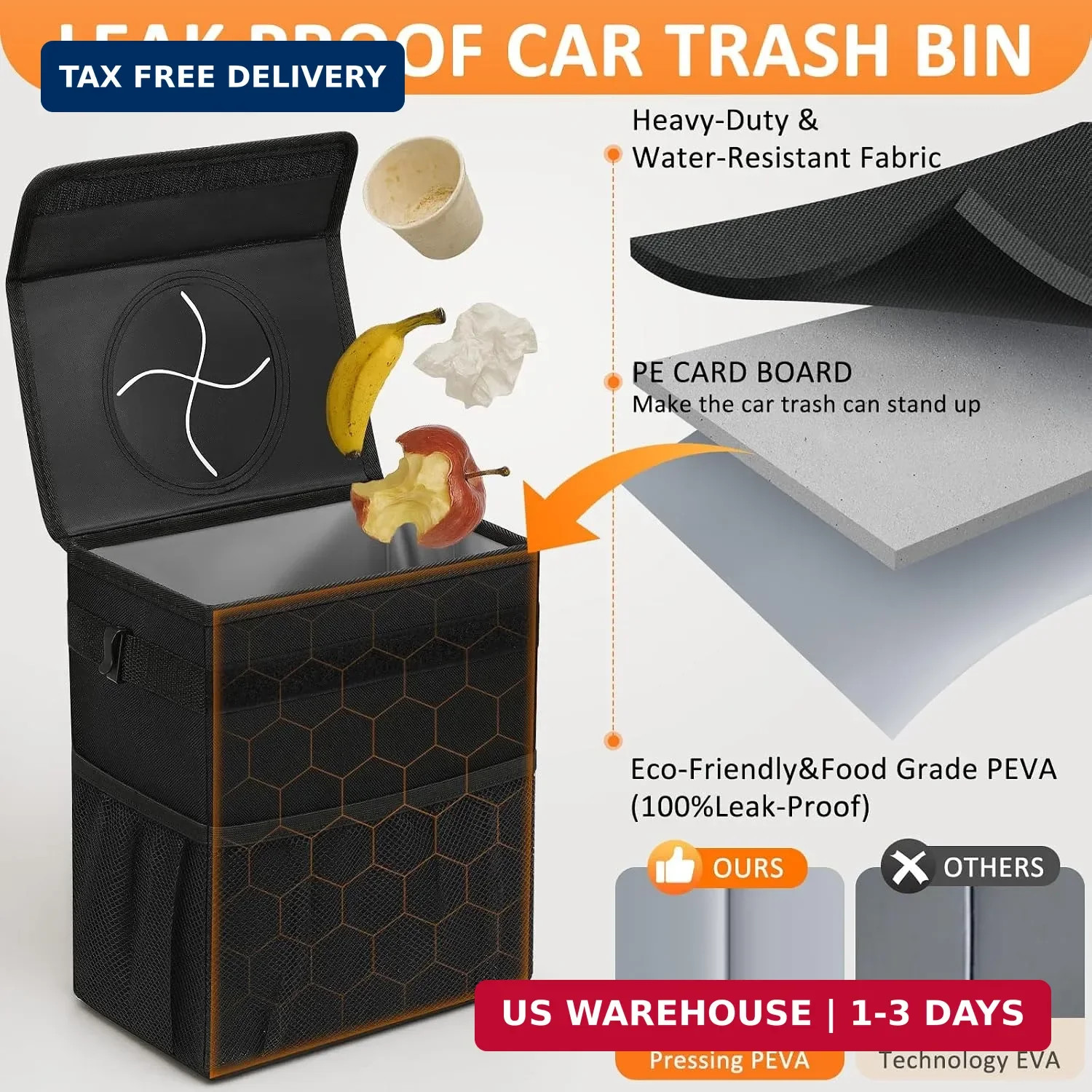 Vankor Car Trash Can with Lid Leak Proof Car Accessories for Women | 2.2 Gallon