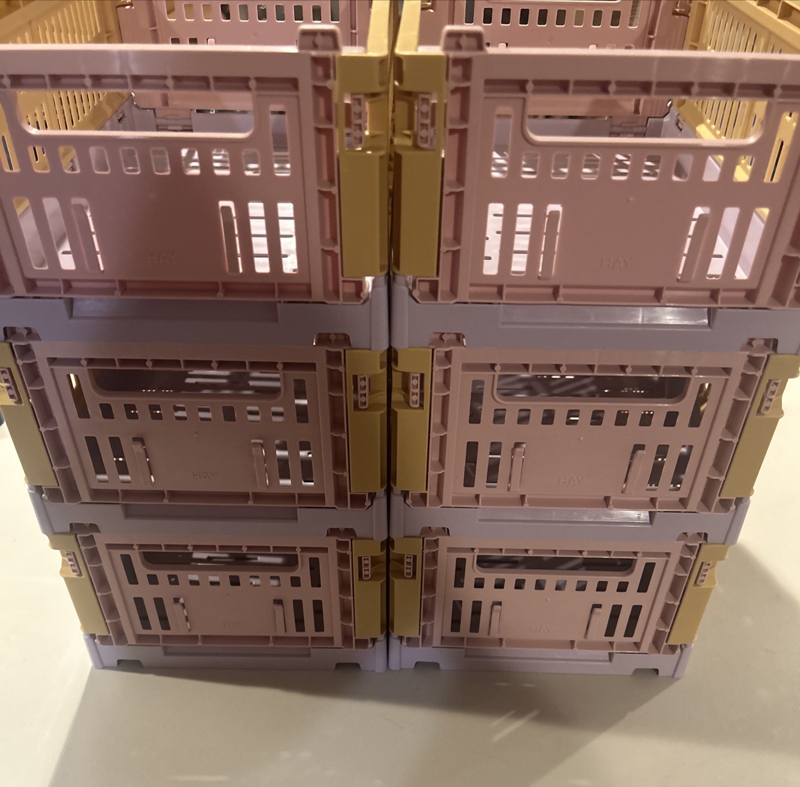 HAY Golden Yellow FOLDING STORAGE CRATE. New SET 6