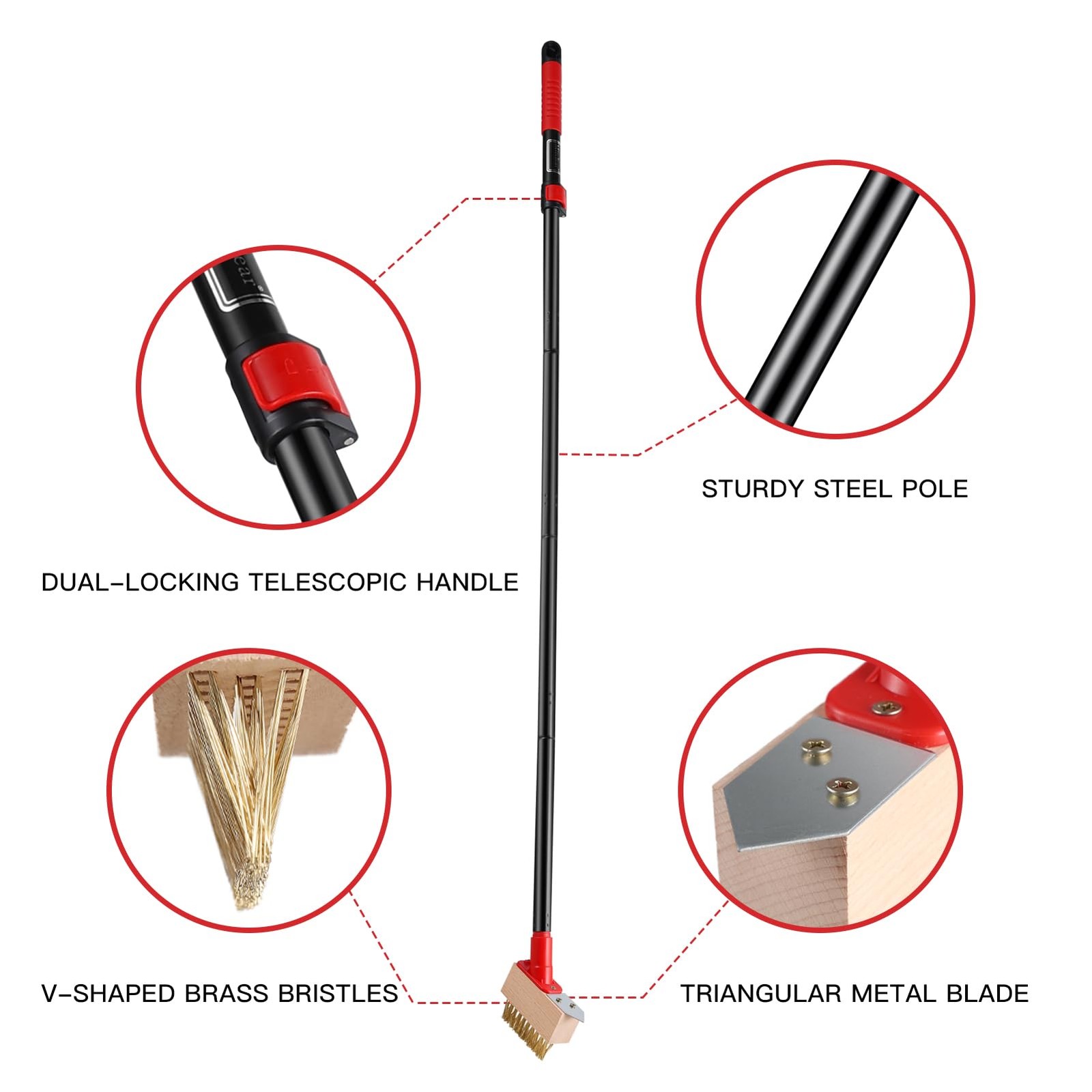 Moss Removal Brush with Long Handle, Deck Crack Cleaner & Weed Remover Tool