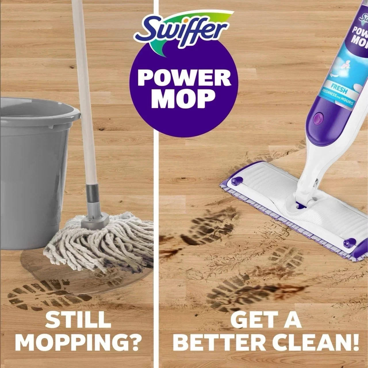 Swiffer Power Mop Kit with Refill, Unscented, 1 Handle + 1 solution & 2 Pads