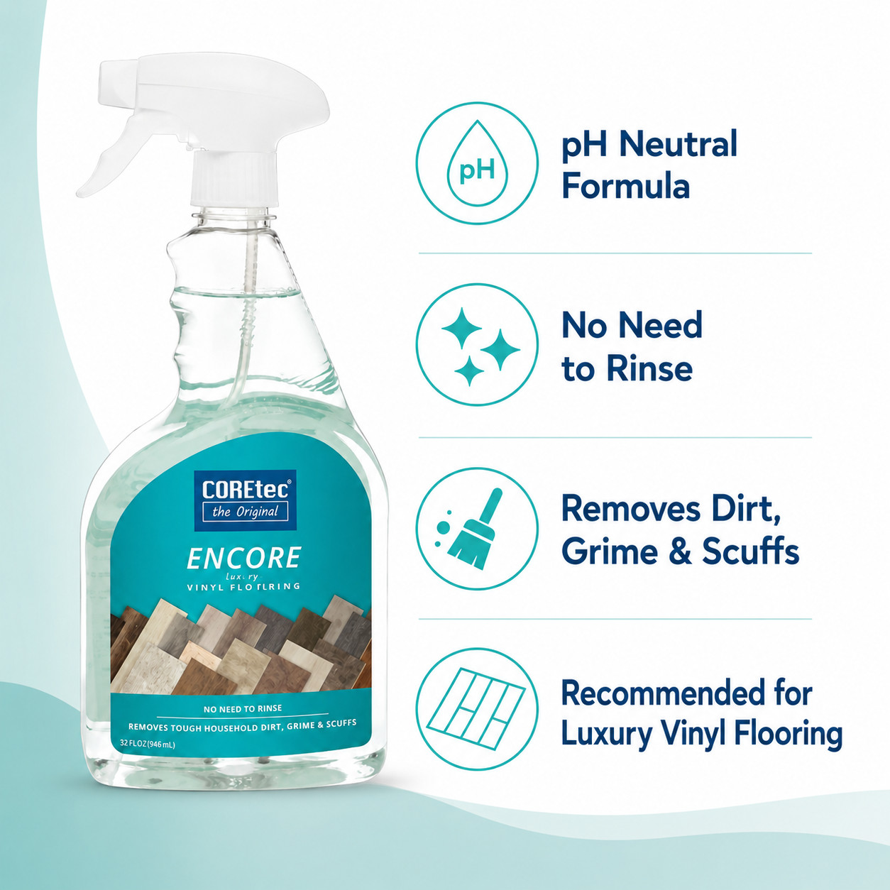 COREtec Encore Floor Cleaner 2 Pack 32 oz Luxury Vinyl No Rinse Spray