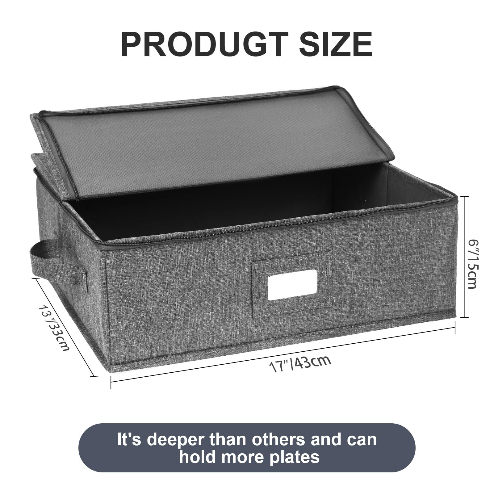 2 PCS Linen Grey Hard Shell Platter Storage Container Case 17x13x6 Inch Set