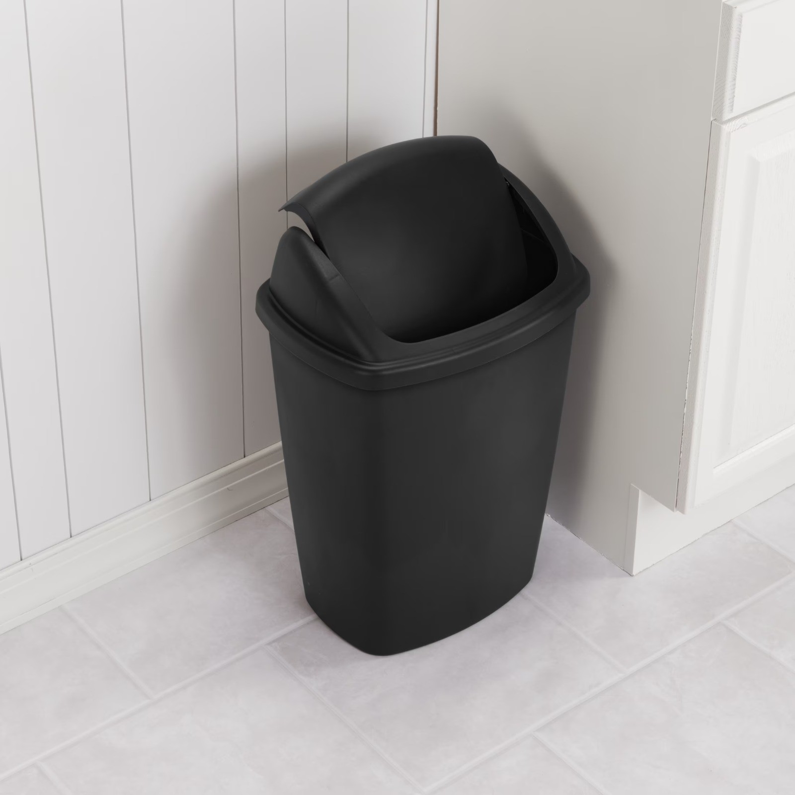 Kitchen Trash Can, 7.5 Gallon Plastic Garbage Bin with Swing Top Lid, Black