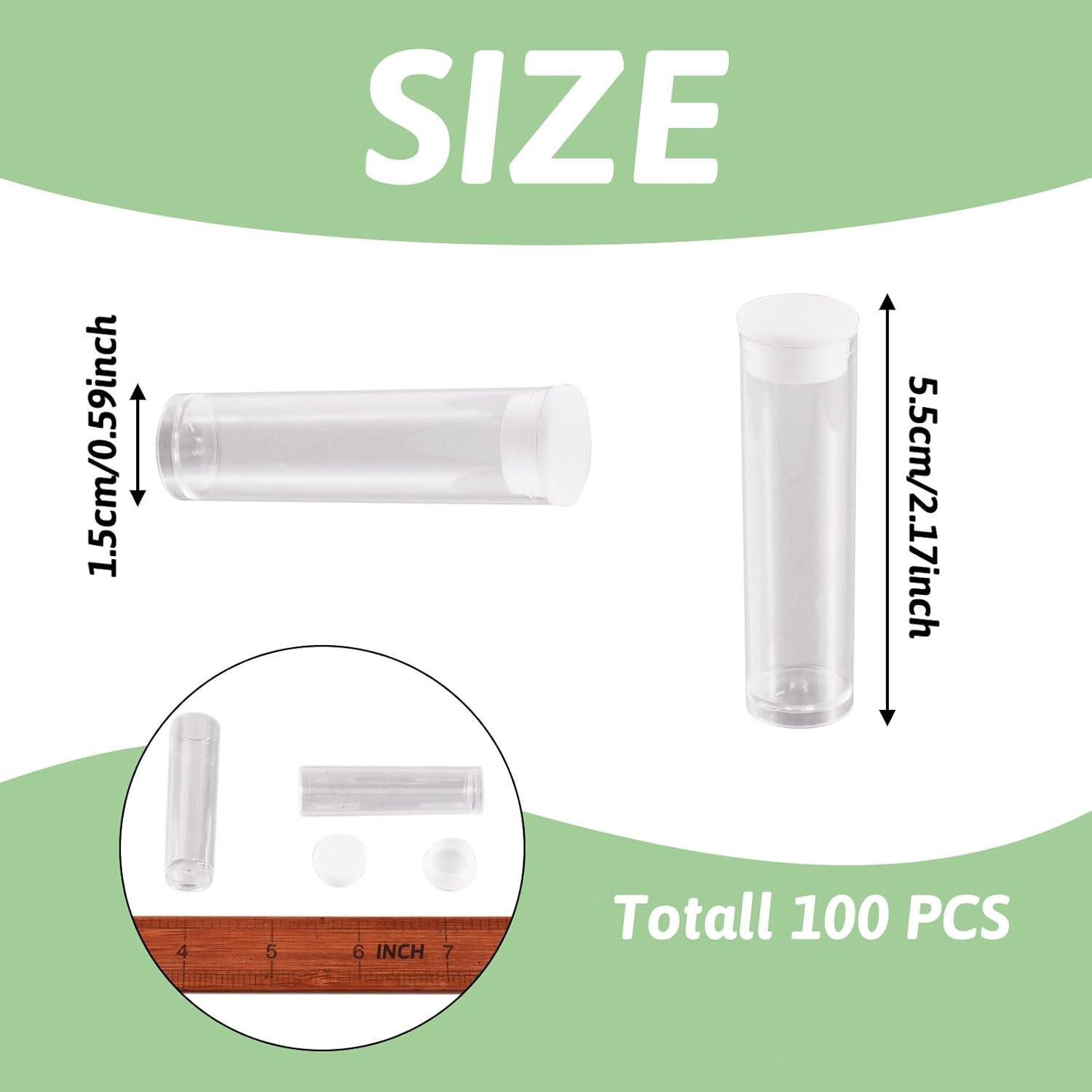 Elecrelive 100PCS Clear Plastic Tube Transparent Storage Tubes Bead Containers