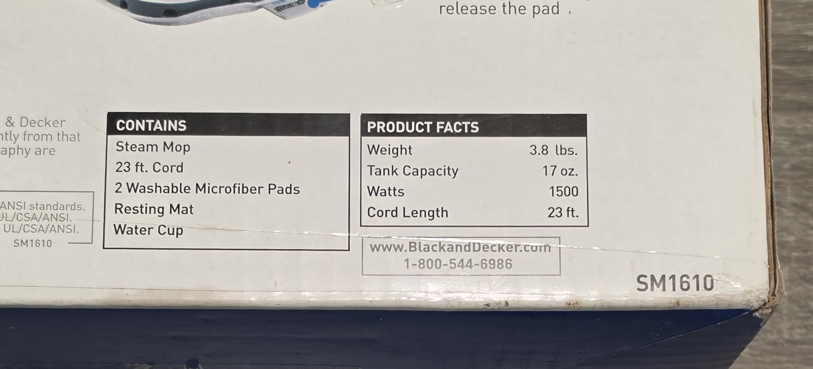 Black+Decker Steam-Mop SmartSelect Technology – 1500W – 23 ft Cord – SM1610