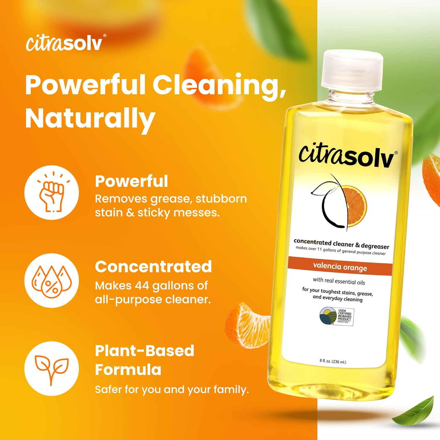 Concentrated Household Cleaner & Degreaser -Valencia Orange Scent 8 Fl Oz Safe,