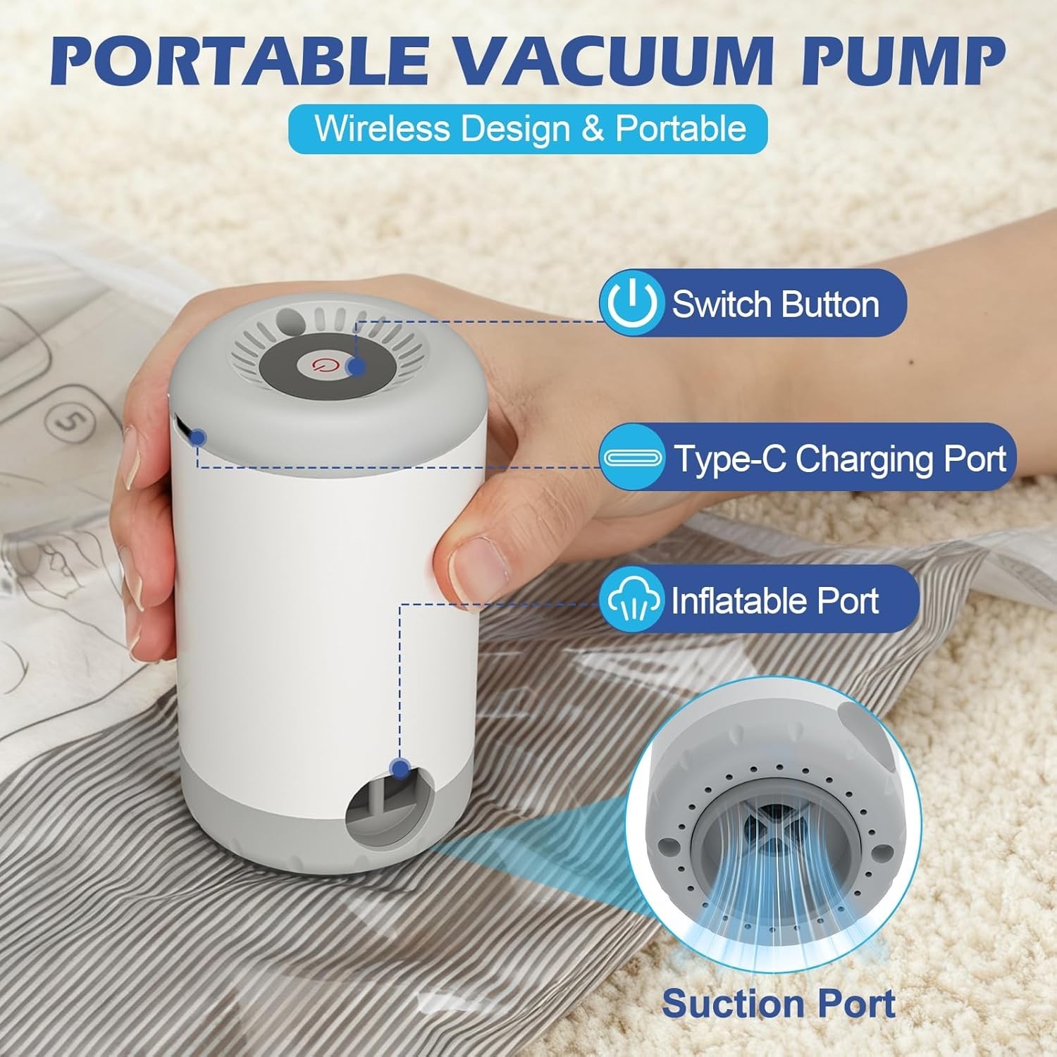 Travel Vacuum Storage Bags with Rechargeable Air Pump, 15 Pack Portable Space…