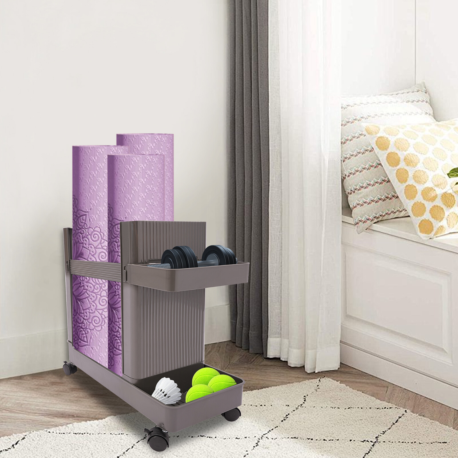 Multifunctional Storage Rack Home Gym Equipment Workout Equipment Storage Cart