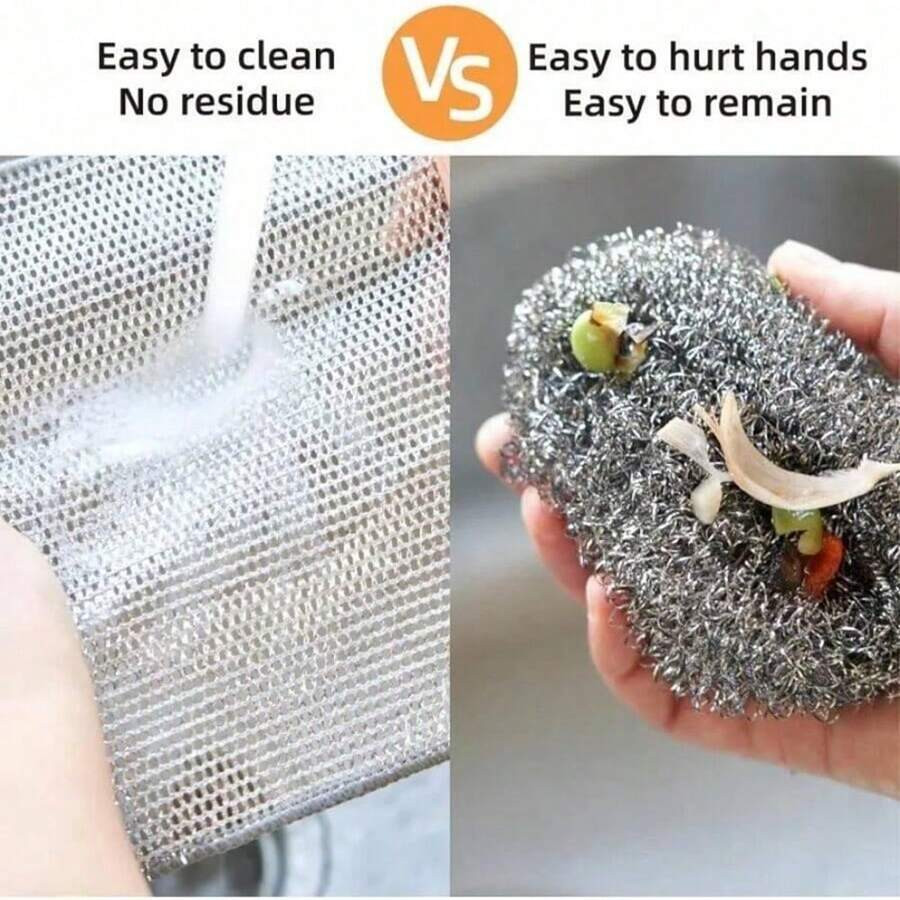 Wire Dishwashing Rags Scourig Pad Steel Magic Dishcloth Kitchen Sink Scrubber