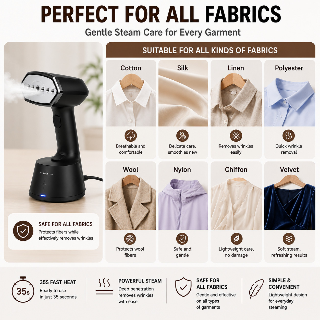 Compact Handheld Garment Steamer for Clothing. Heats Up in 30 Seconds