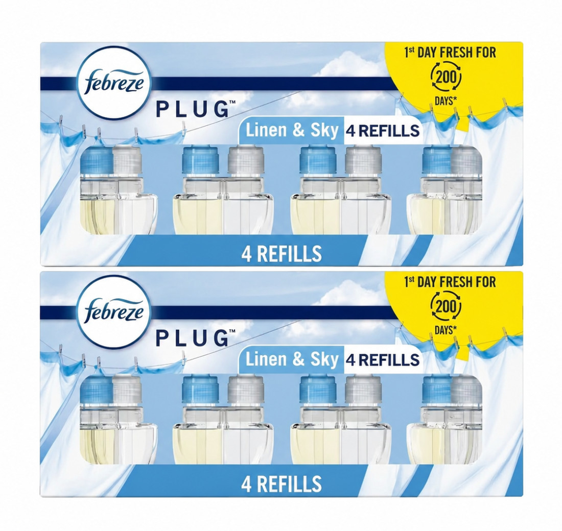 Febreze Plug In Air Freshener Scented Oil Refill Linen & Sky, 8 Count NEW