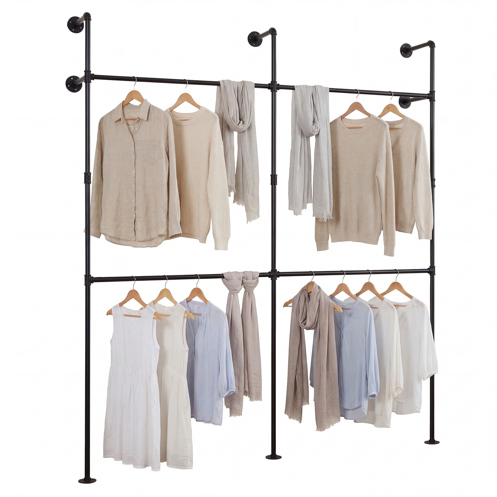 Industrial Pipe Clothing Rack, Wall Mounted Heavy-Duty Metal Garment Organizer