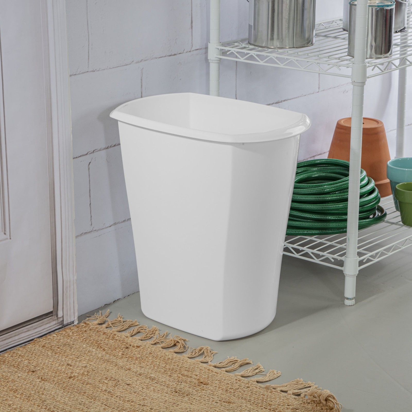 Large Kitchen Trash Can, 10 Gallon Plastic Garbage Bin with No Lid, White
