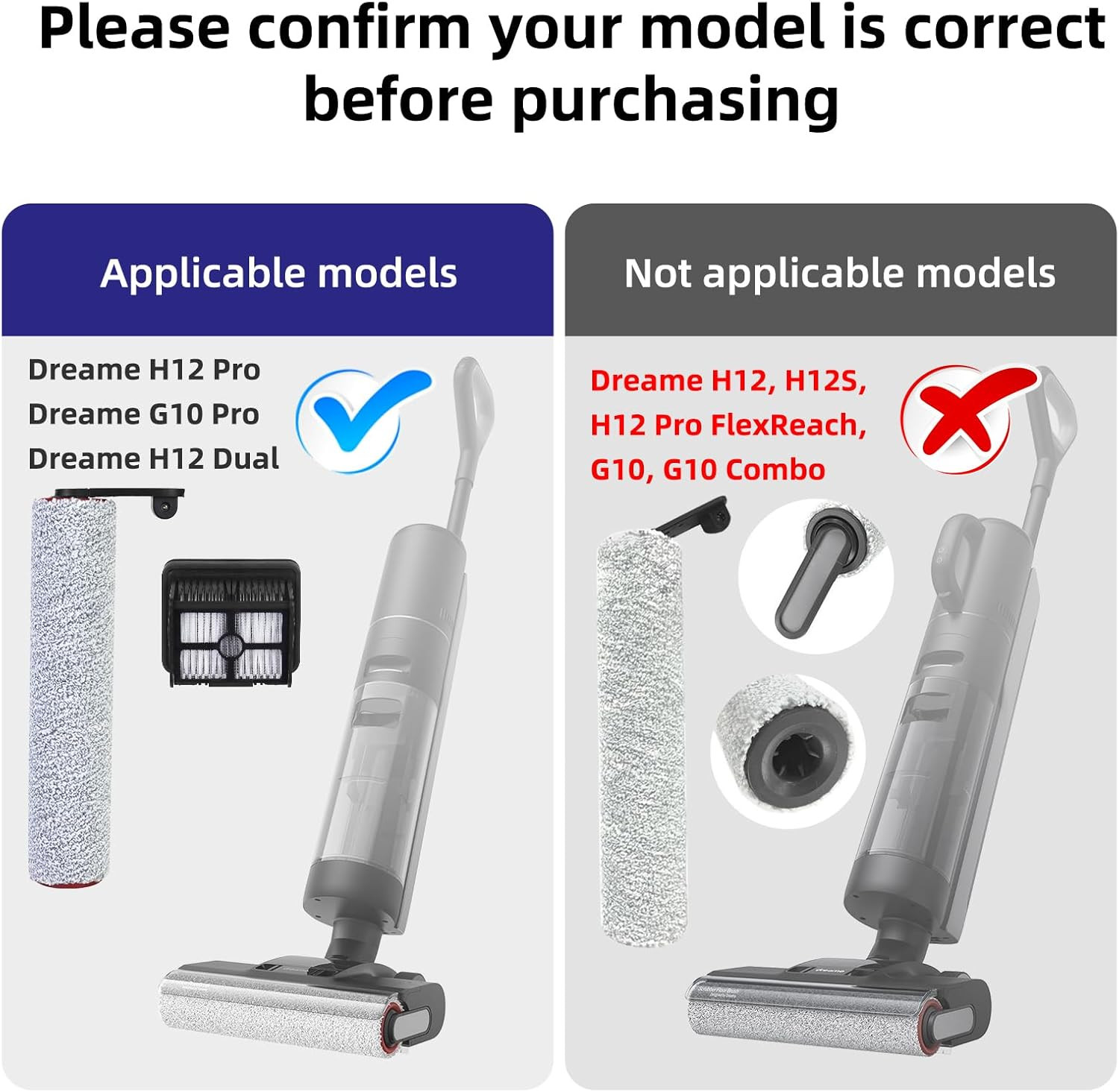 Brush Roller Filter for Dreame H12 Pro Dual G10 Cordless Wet Dry Vacuum Cleaner