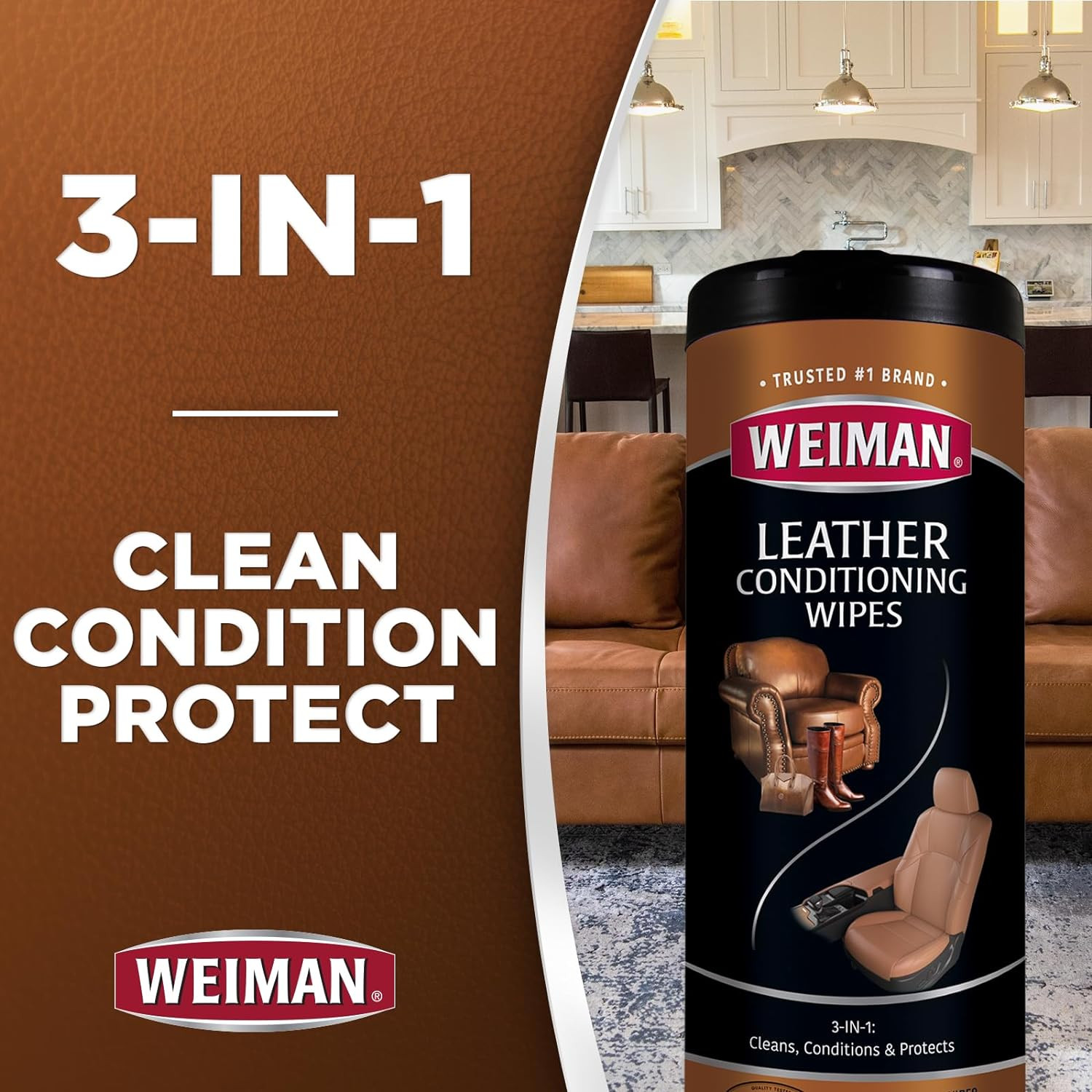 Weiman Leather Cleaner & Conditioner – Cleans, Restores & Protects Leather, UV P