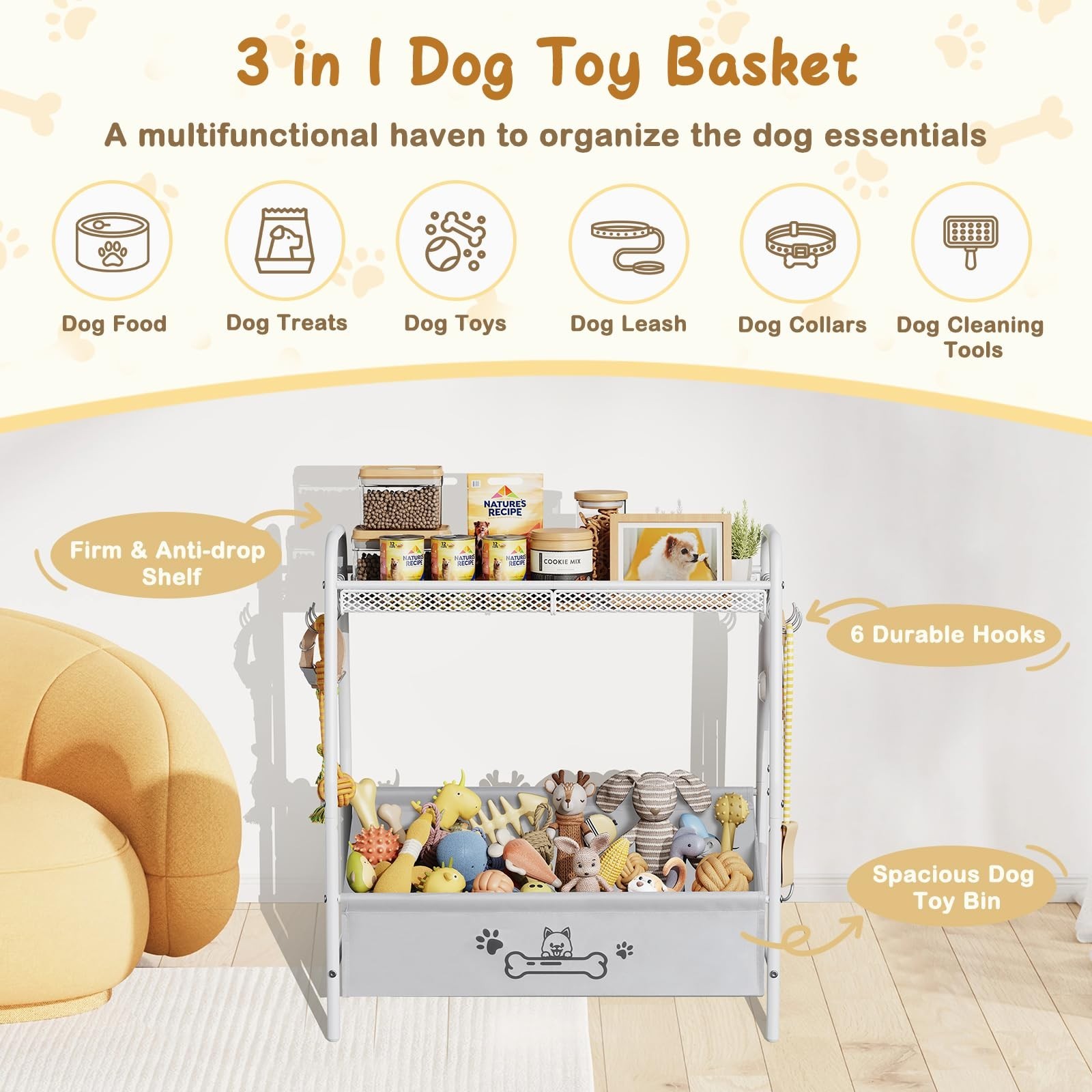 Large Dog Toy Storage Basket – Trapezoid Organizer Bin for Pet Toys & Accessorie