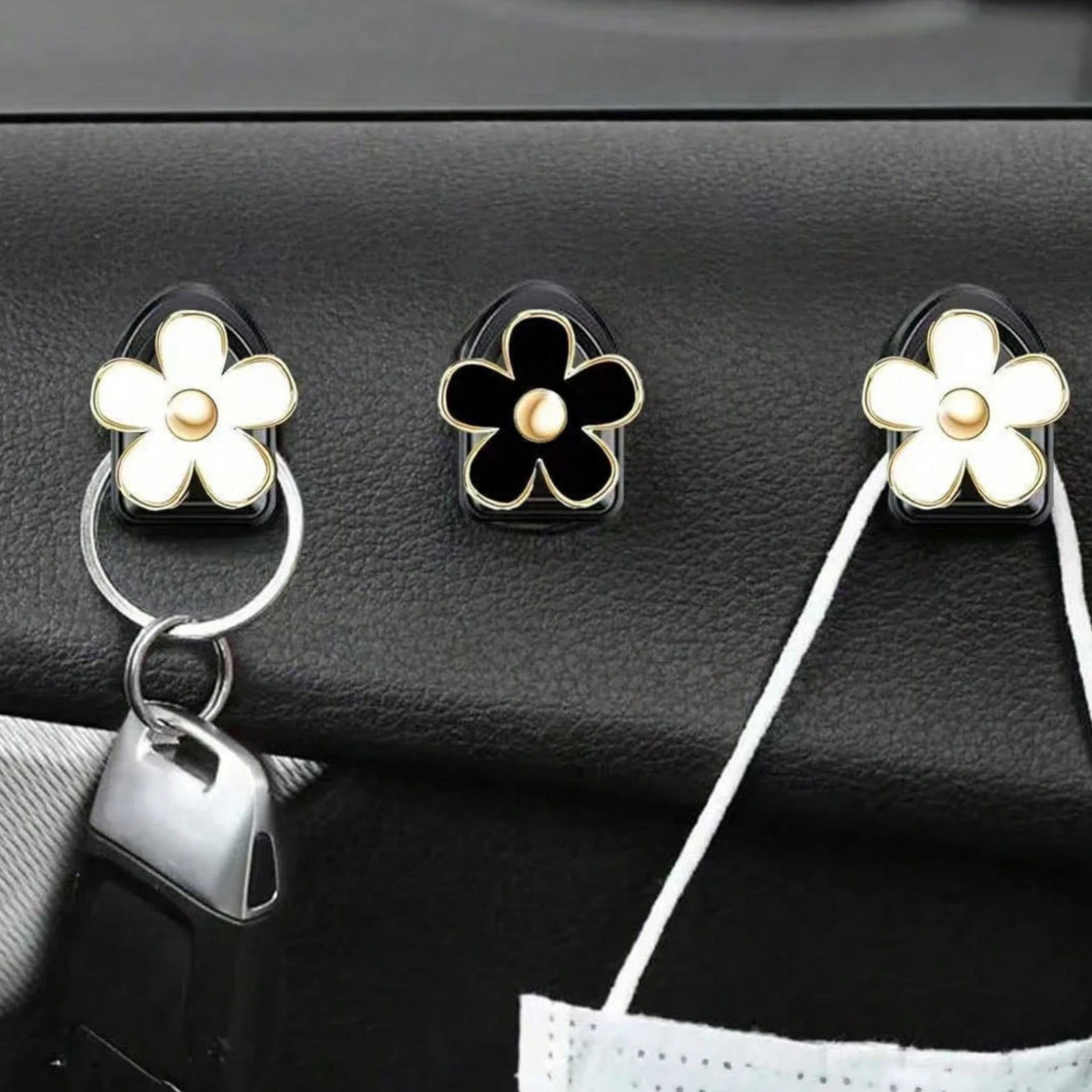 Car Mini Hooks Cute Flower Daisy Adhesive Hanger Interior Auto Accessories 2Pcs