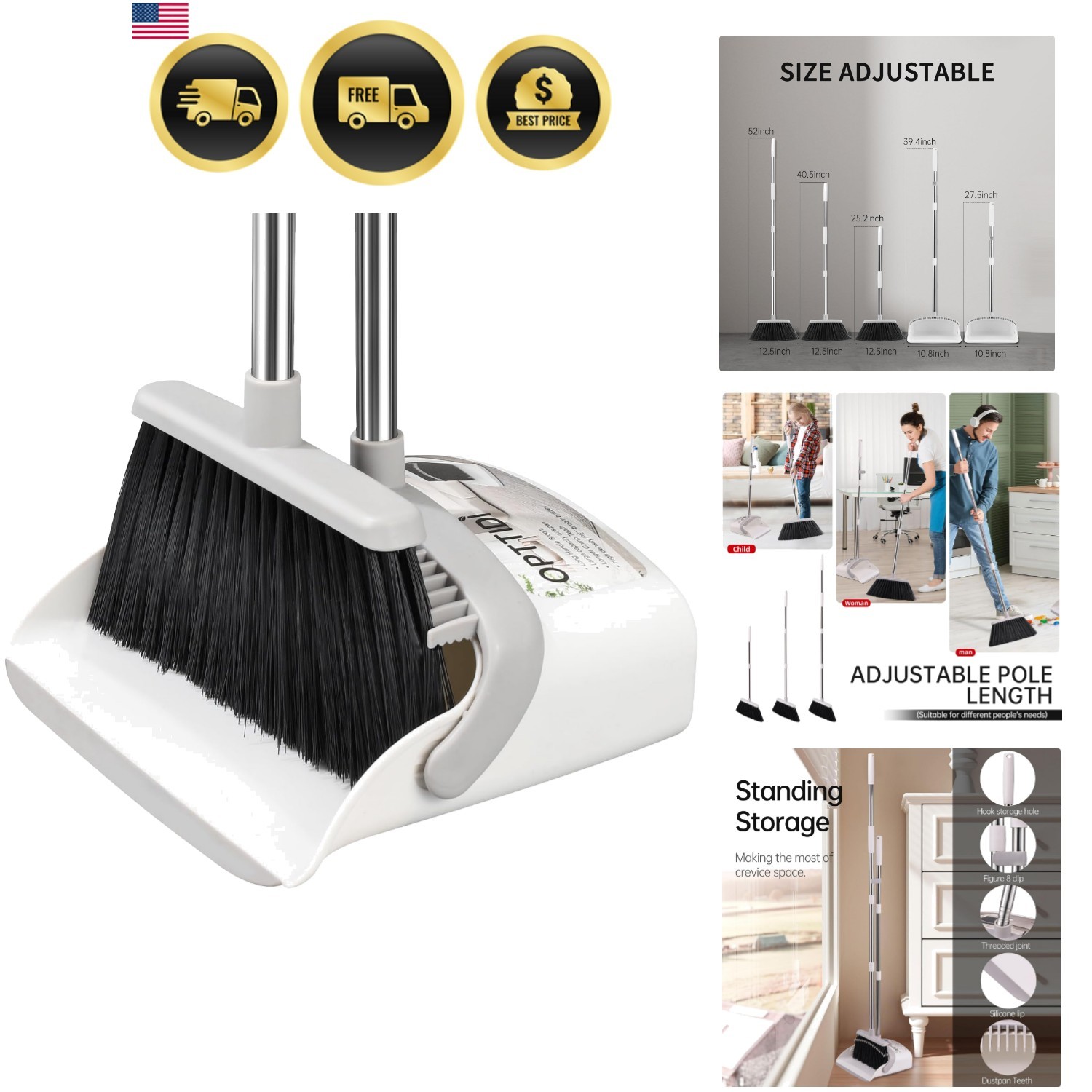 Broom with Dustpan Combo Set, Hand Broom and Dustpan Set for Sweeping Indoor …