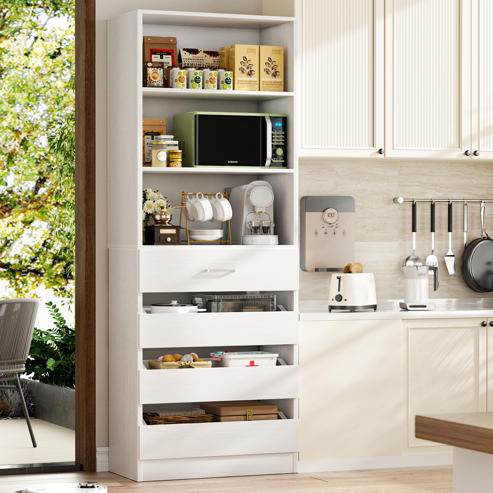 21.3” Freestanding Closet System with 4 Wood Drawers and 3 Storage Shelves