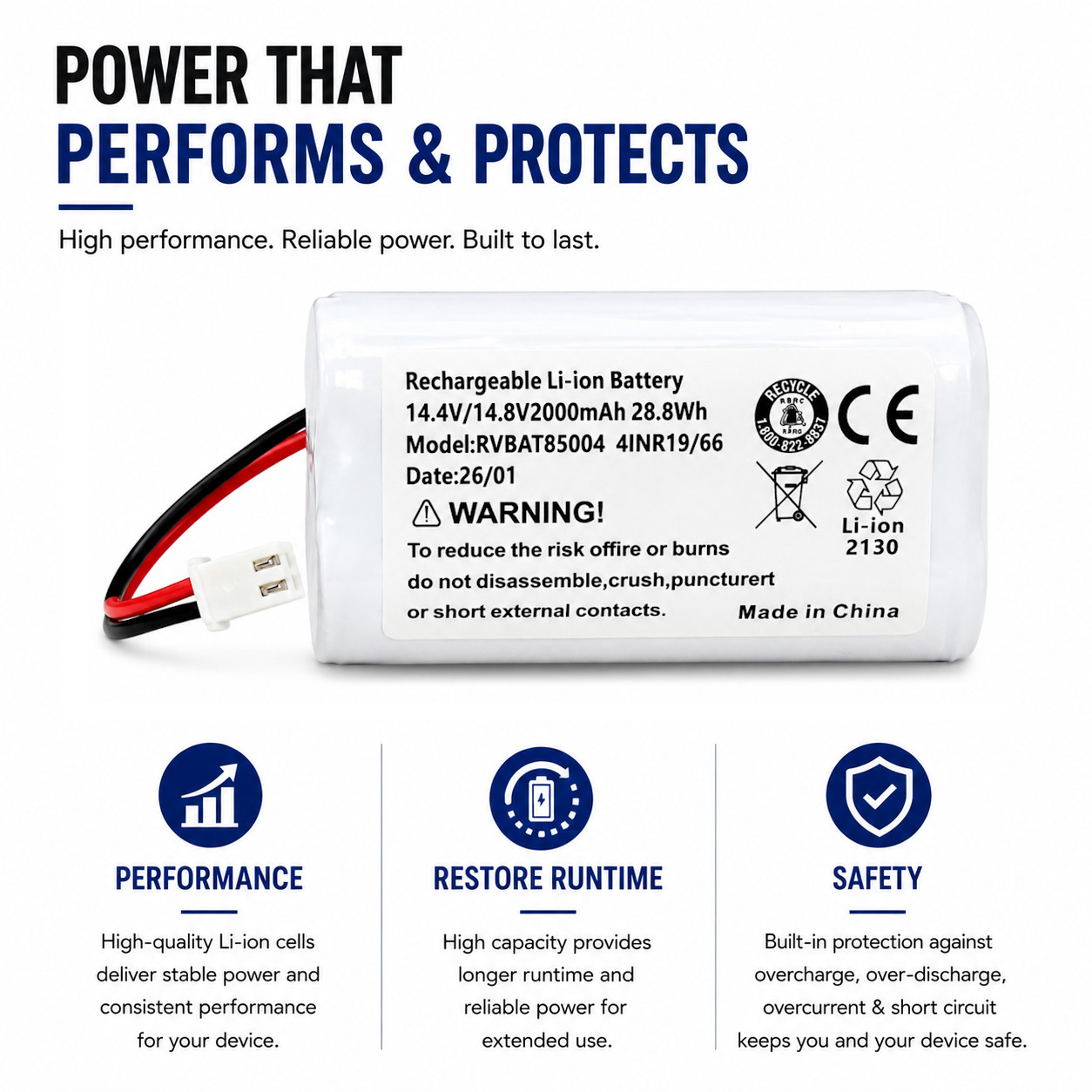Replacement Li-Ion Battery 2000mAh RVBAT85004 for Shark Robot Vacuuum Cleaners
