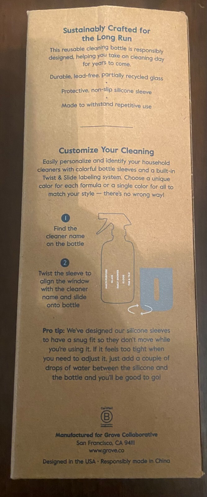**NEW**Grove Collaborative POLISHED GRAY Reusable Glass Cleaning Bottle-16 FL OZ