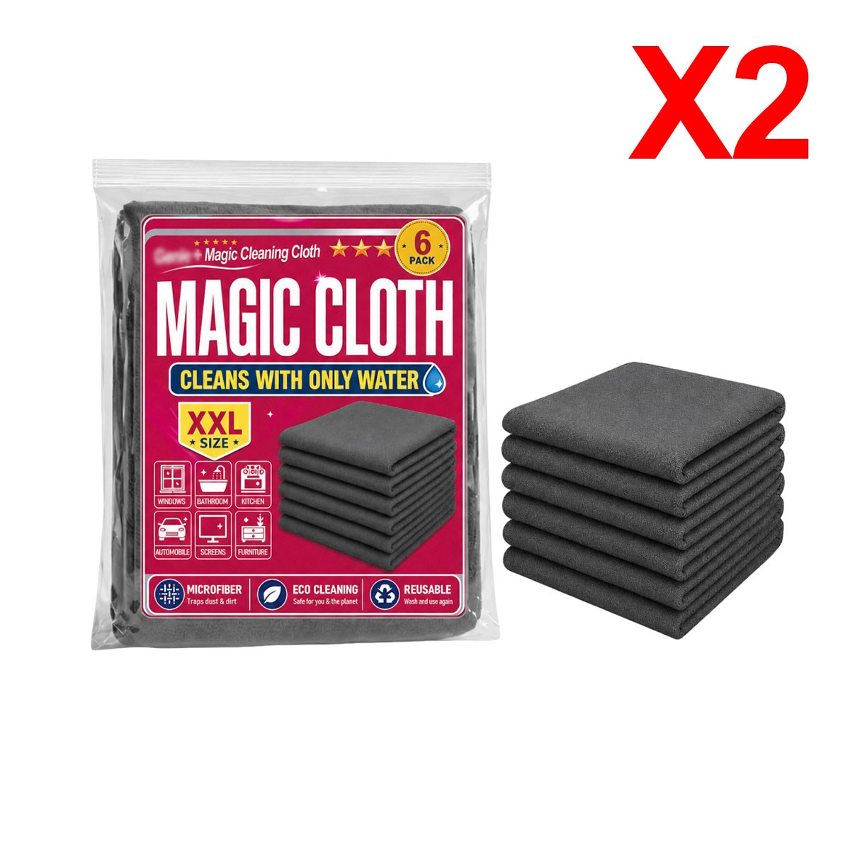 Genie Magic Cleaning Cloth 6-Pack,Microfiber Cleaning Cloths ,Reusable