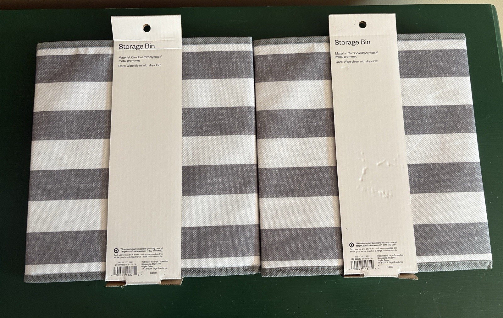 2 NEW Target Room Essentials Gray White Stripe Storage Bins Cube Organizers