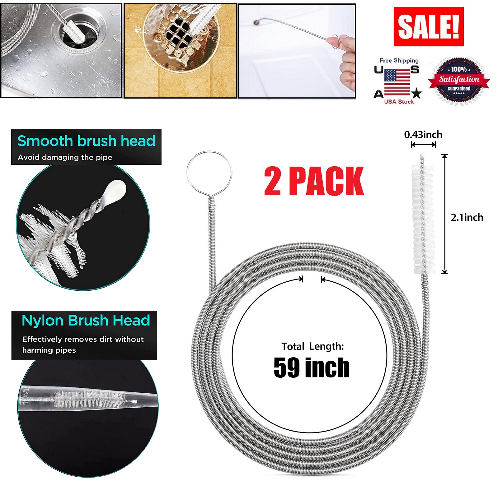 2Pcs Drain Brush Flexible Feeding Tube Brush Slim Cleaning Brush Hose Pipe Brush