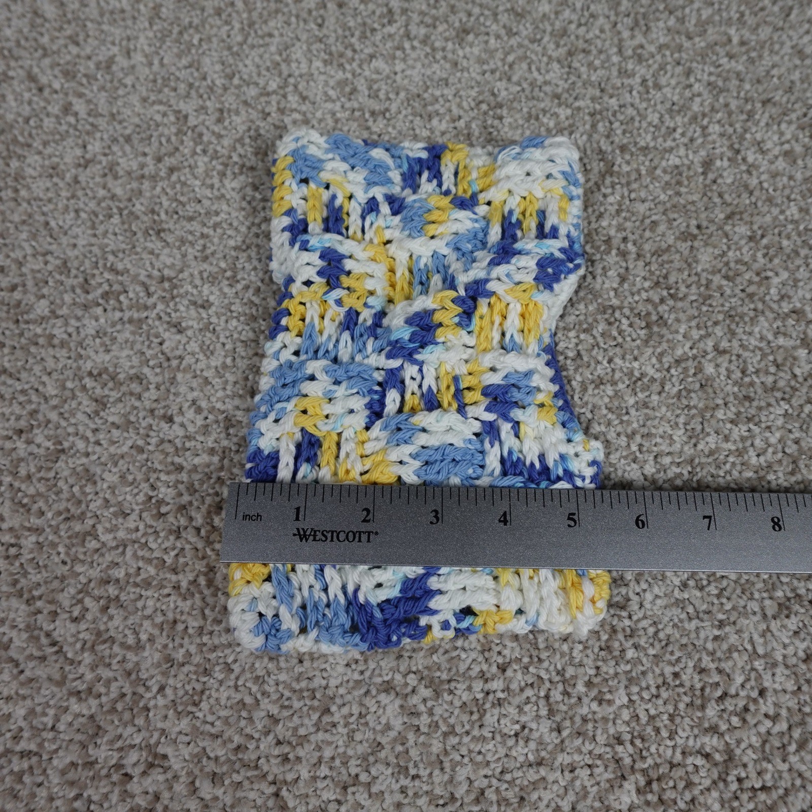 Handmade Crochet Reusable Mop Cover Blue Yellow White Cotton Swiffer Pad