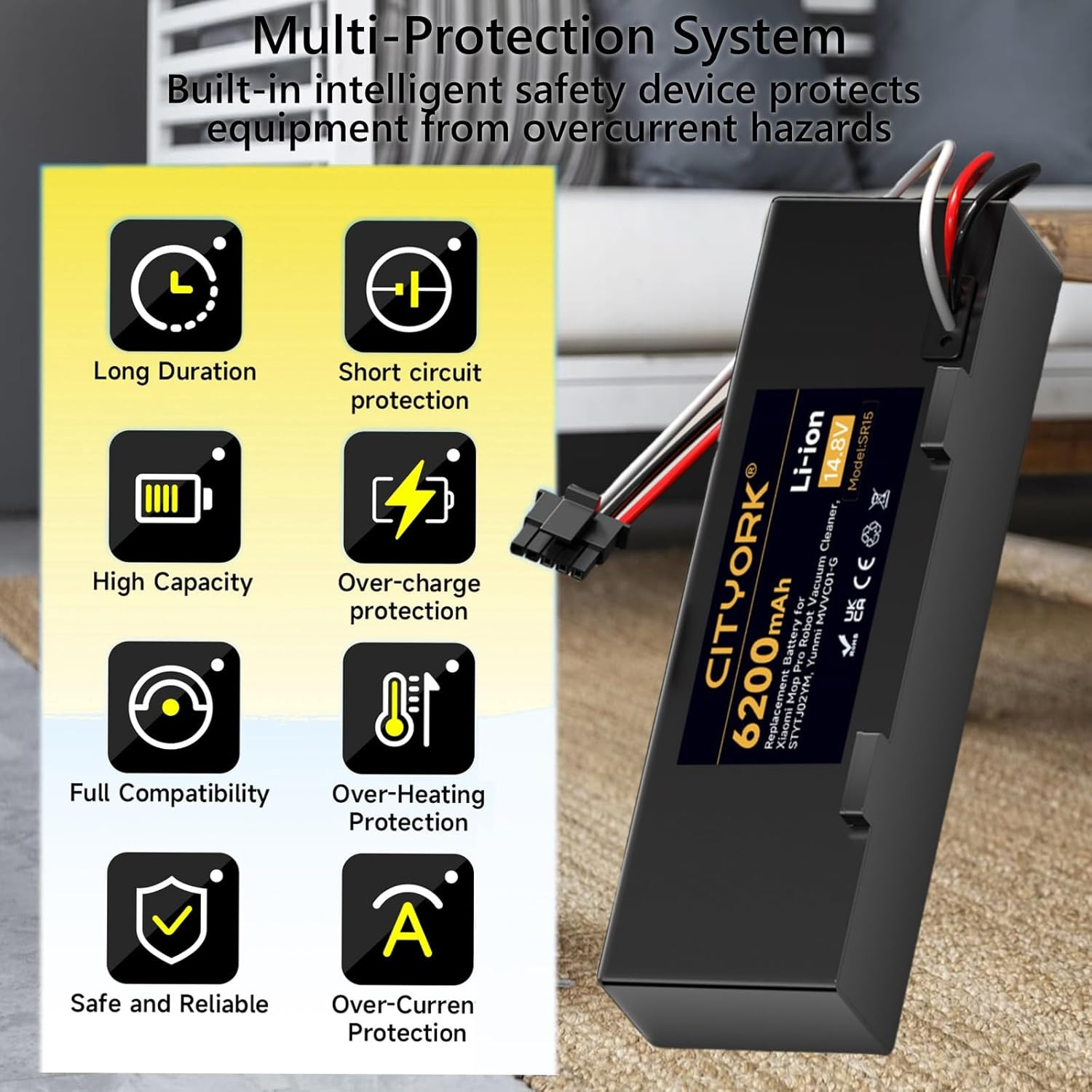 Replacement Battery for Wyze Robot WVCR200S Vacuum, for Xiaomi STYTJ02YM, Xiaomi