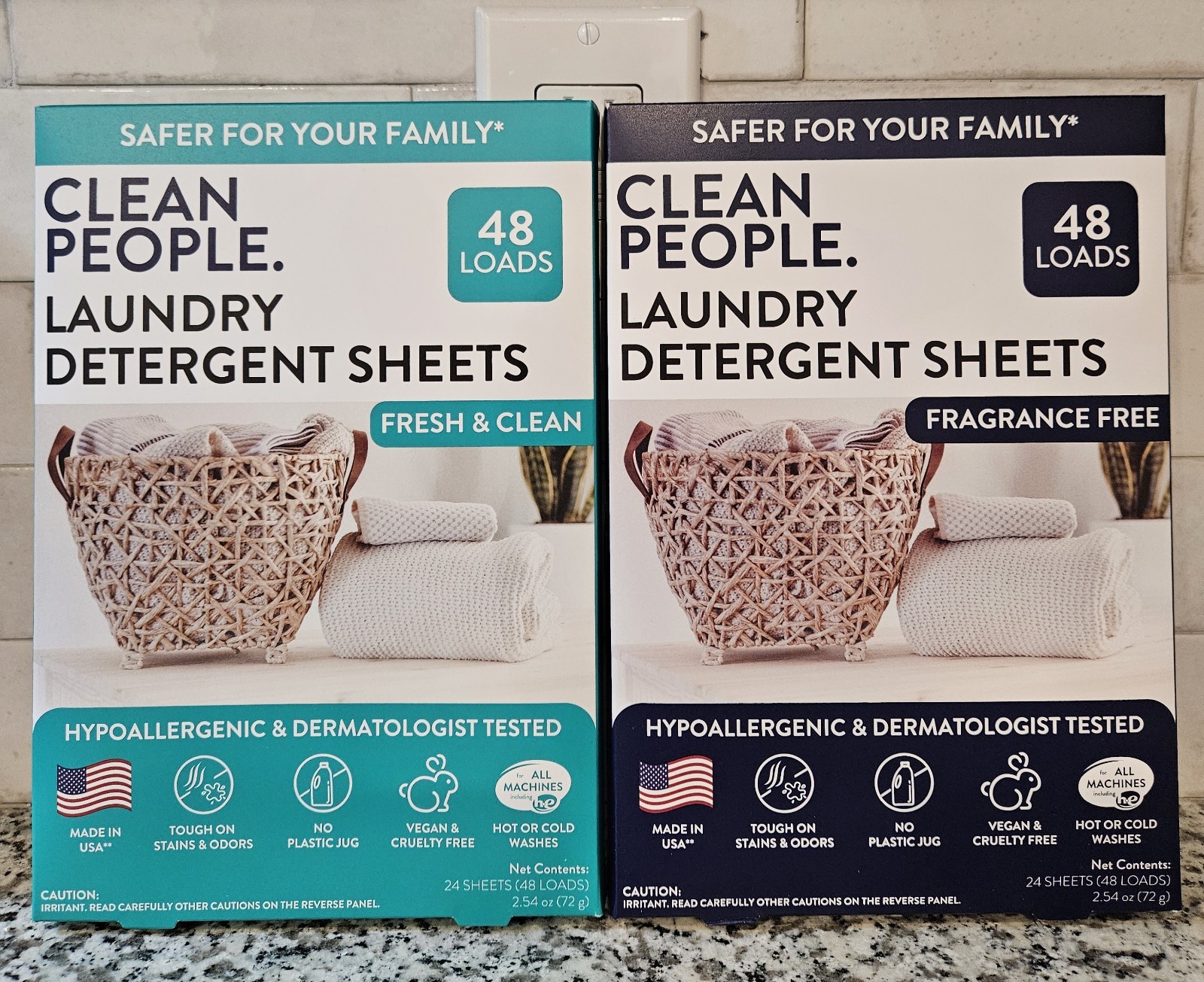 Clean People Laundry Detergent Sheets Fragrance Free Fresh & Clean 48 Loads ×2