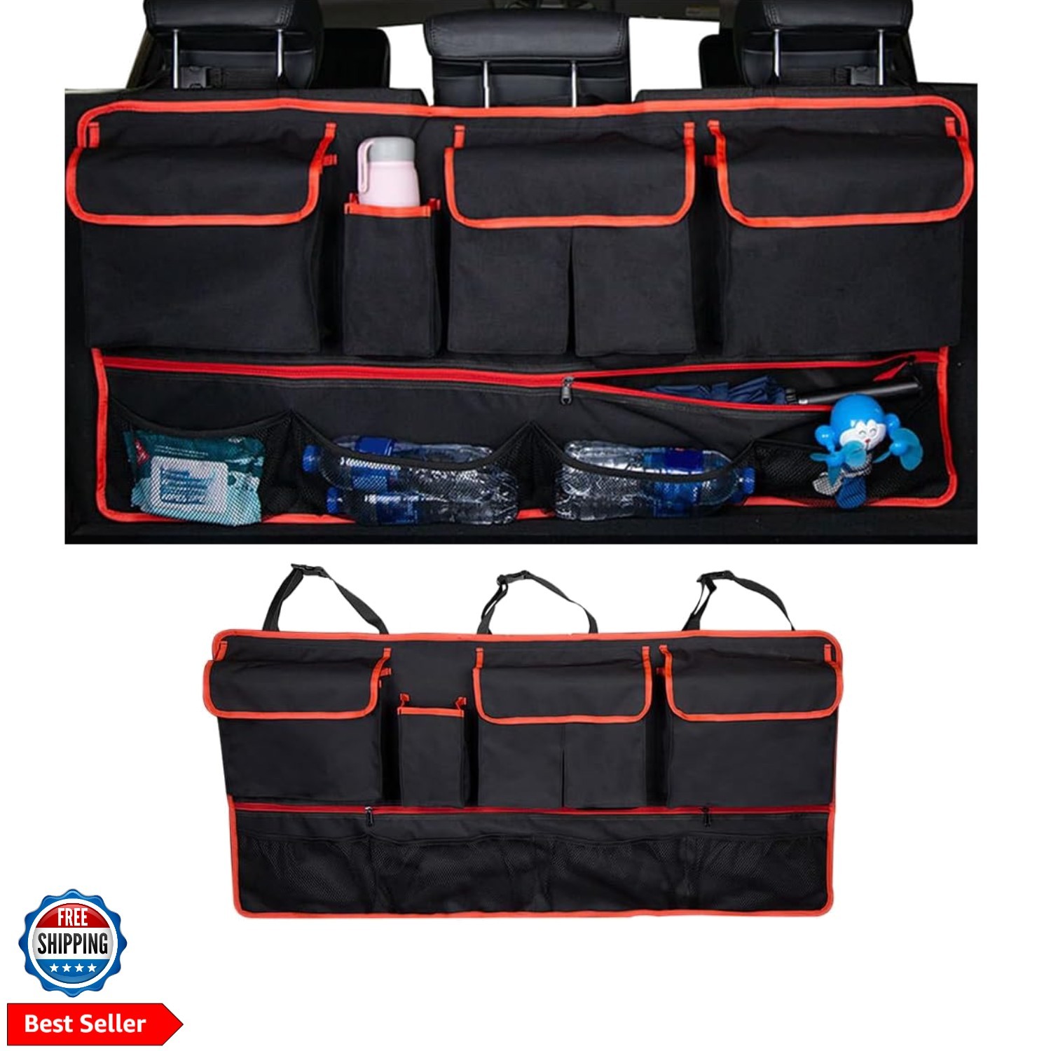 42 x 20.5 Inch Oxford Cloth Hanging Trunk Organizer, Black/Red | Oxford cloth…