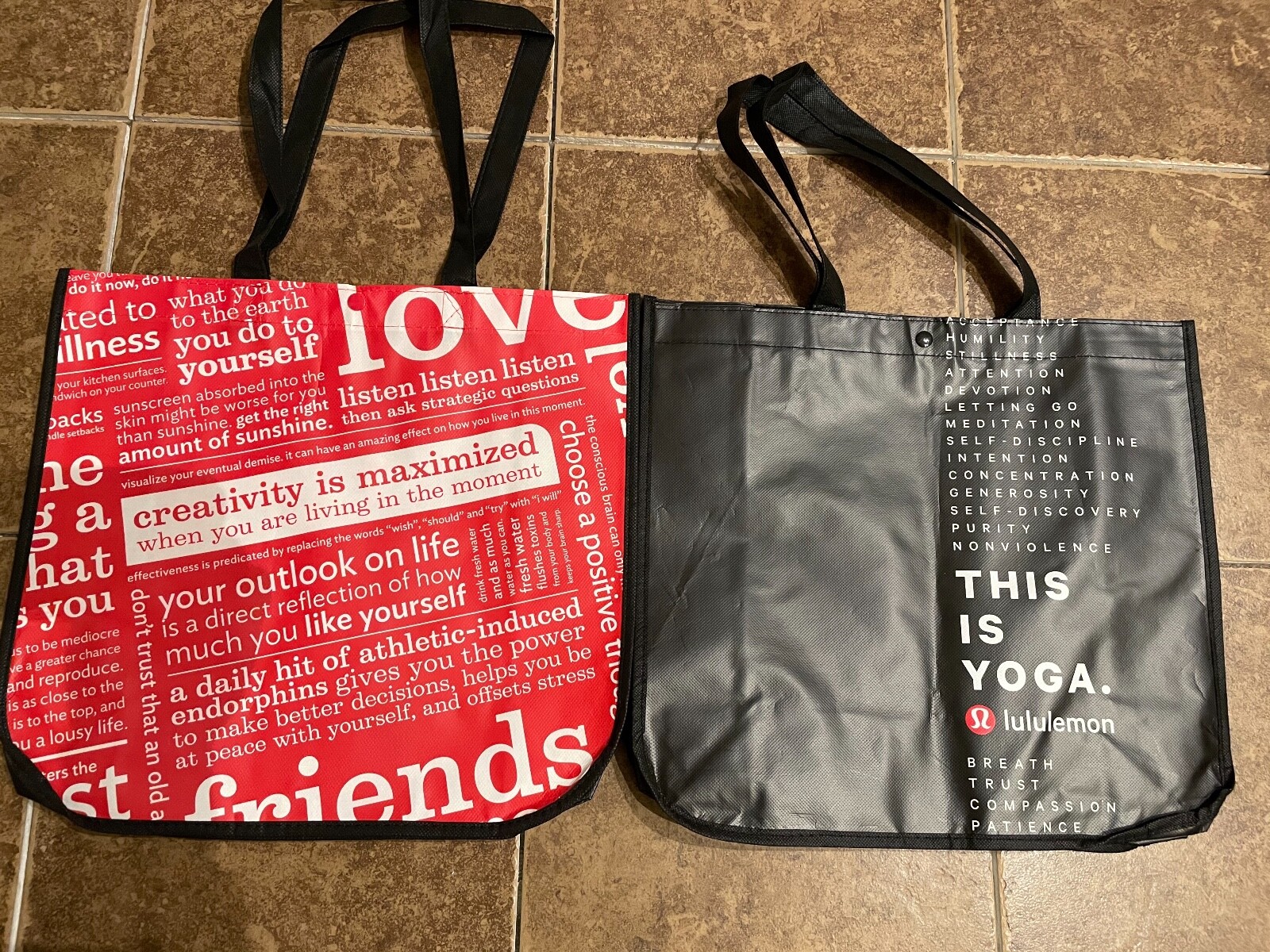 NEW LULULEMON This is Yoga Black and Red Large Reusable Shopping Bag – Lot of 2