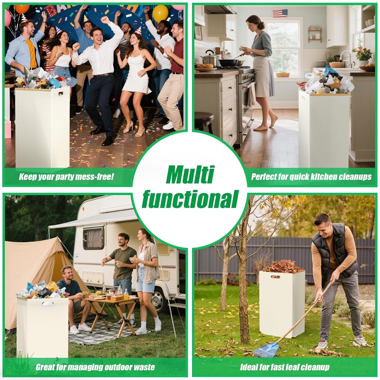 30 Gallon Disposable Trash Cans with Built-in Handles, 4 Pack Extra Large