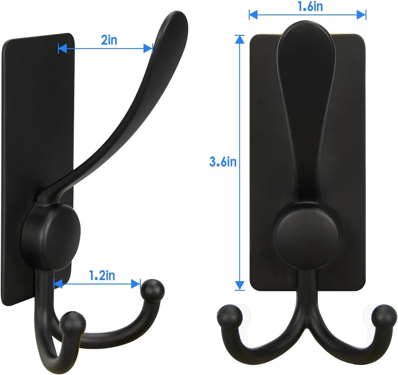 2 Pack Adhesive Hooks, 8lb Stainless Steel Sticky Towel Hooks