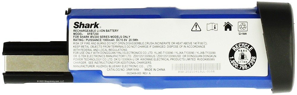 Original XFBT200 Battery For Shark WV200UK, WV200, WV201,WV205,WV220,Ion W1 Cord