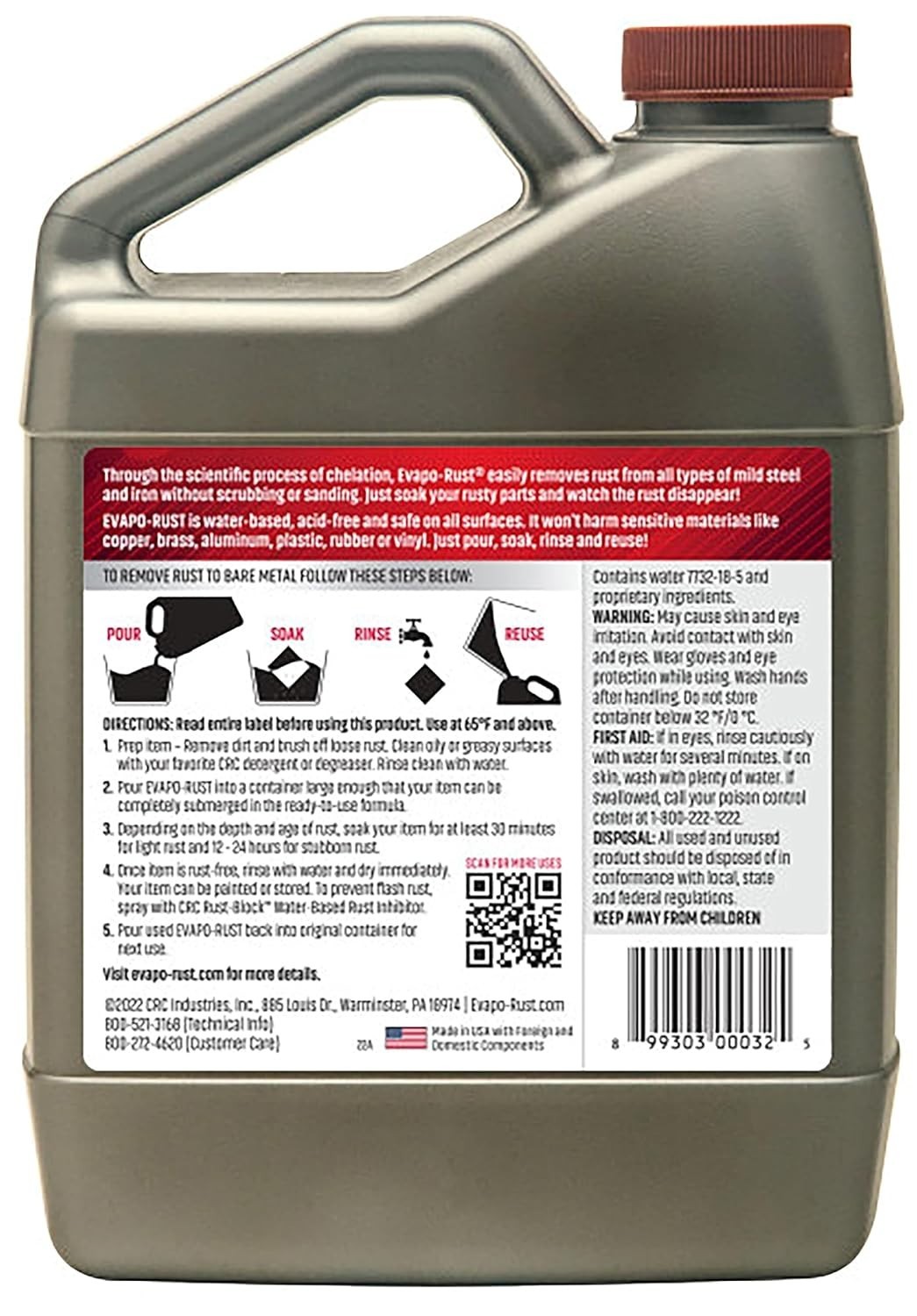 32 oz CRC Evapo-Rust – Heavy-Duty, Water-Based Rust Remover for Home & Industry