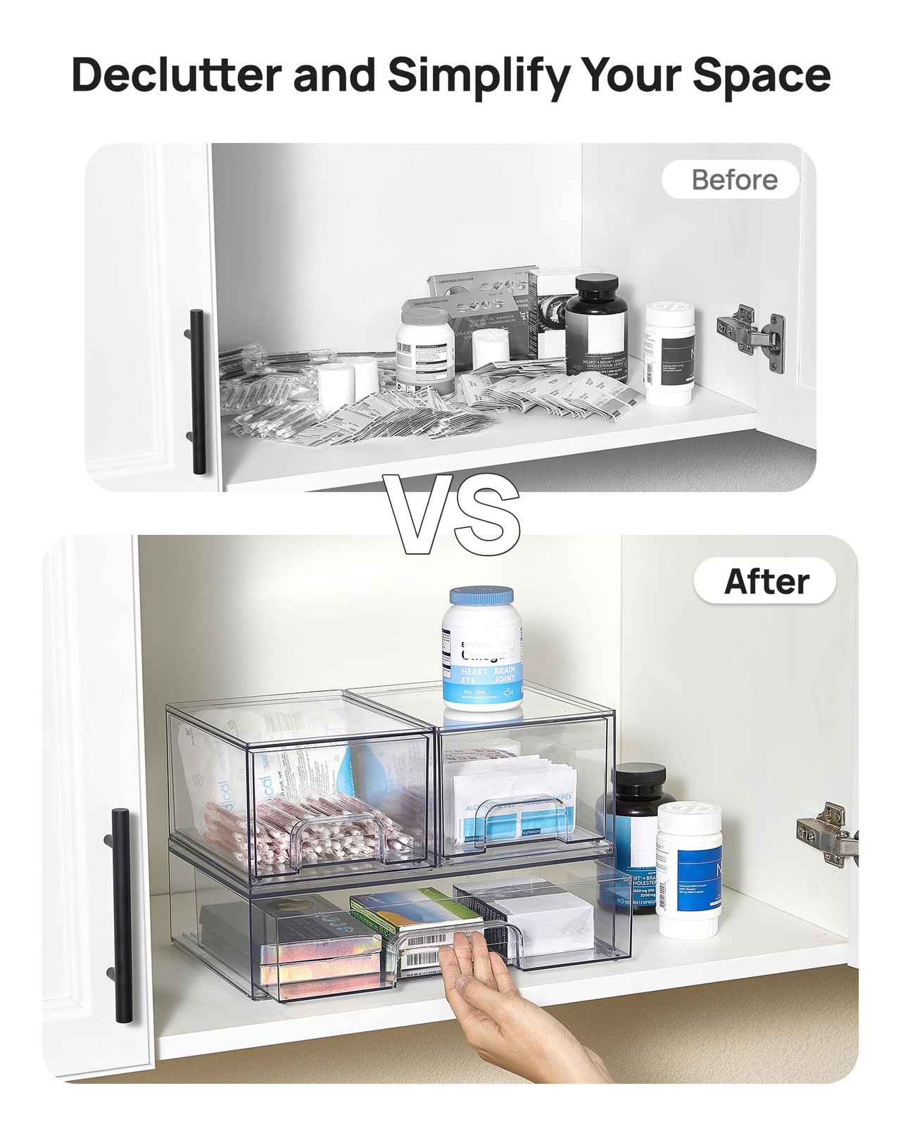 Vtopmart Clear Stackable Storage Drawers 12.1 inches x 7.8 inches, colorless