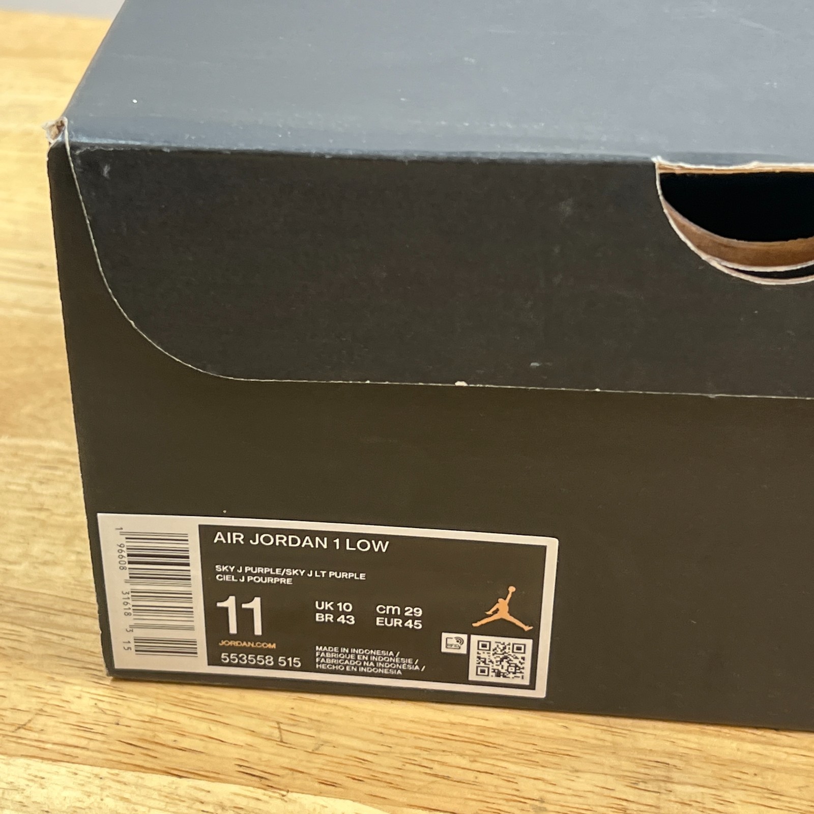 Original Nike Air Jordan 1 Low EMPTY SHOE BOX Size 11 Sky J Purple 553558-515