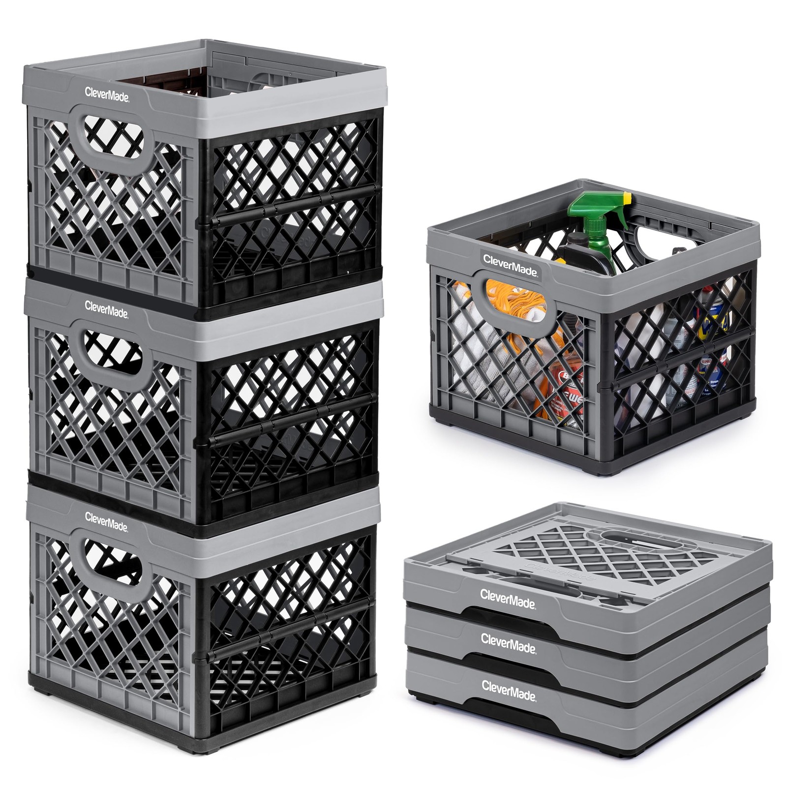 Collapsible Milk Crate 25L (6.6 Gal) 3 Pack, 50 lb Capacity Heavy Duty Foldin…