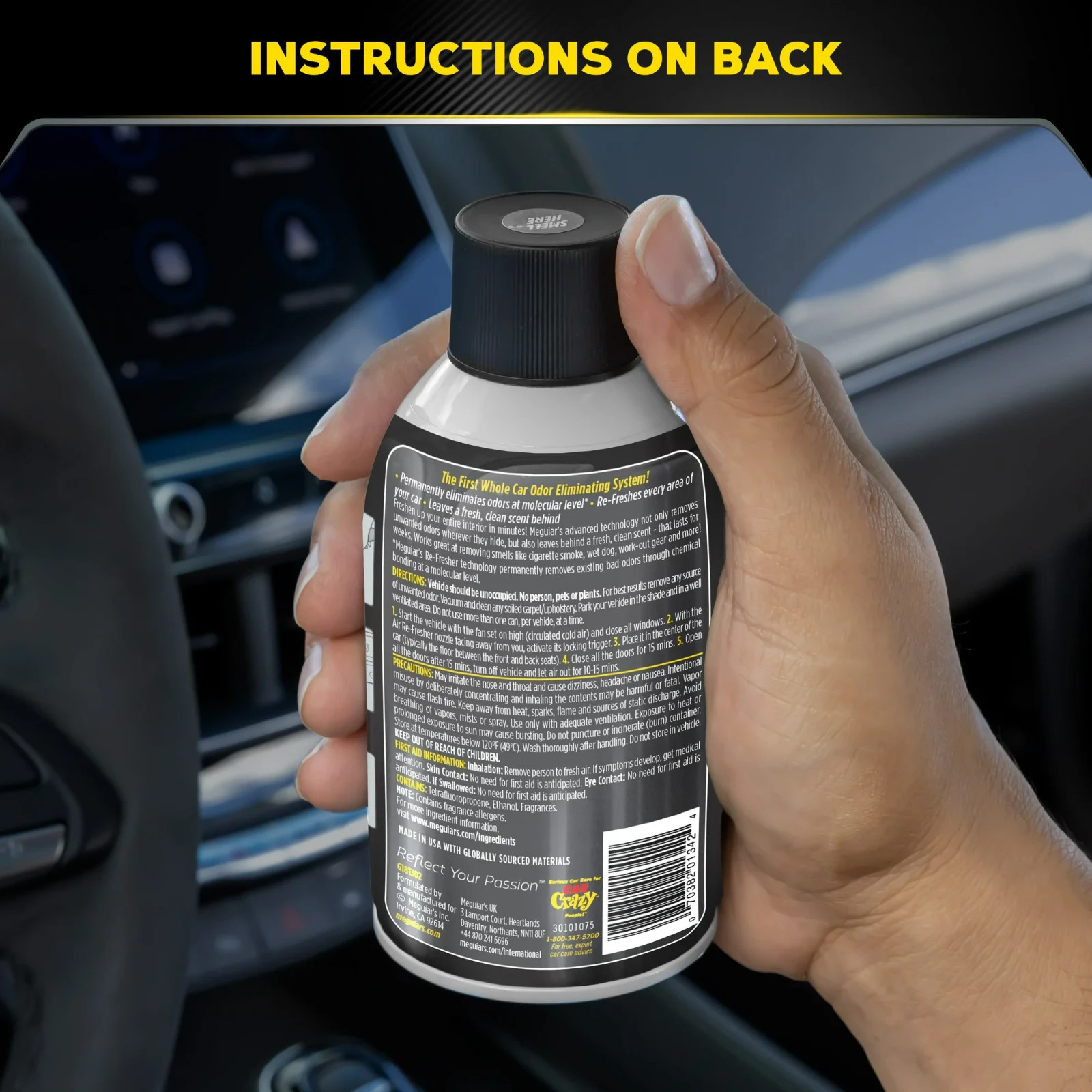 Meguiar’s G181302 Whole Car Air Re-fresher Odor Eliminator Mist, Black