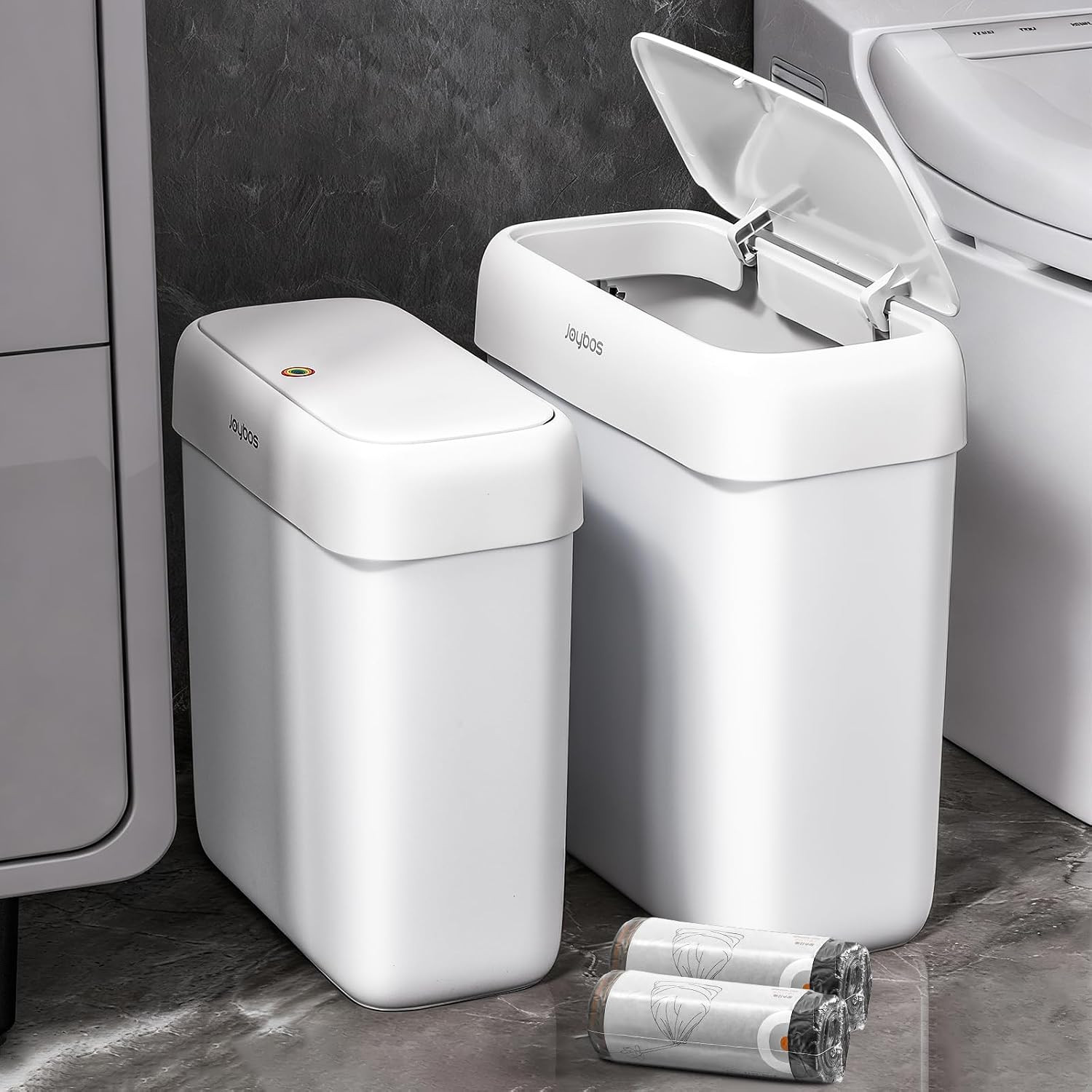 2 Pack Bathroom Trash Can with Lid, 3 Gal/12 L & 2.7 Gal/10L Garbage
