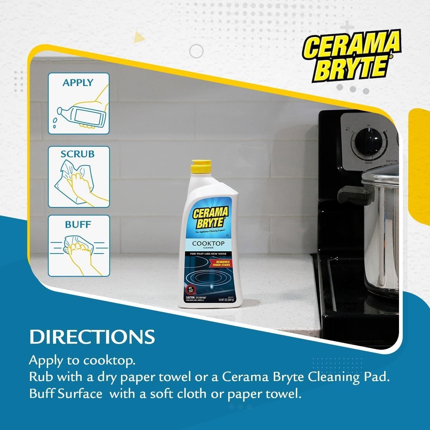 Cerama Bryte Cooktop Cleaner Combo Kit 10oz with Pads Glass Ceramic Stove Top