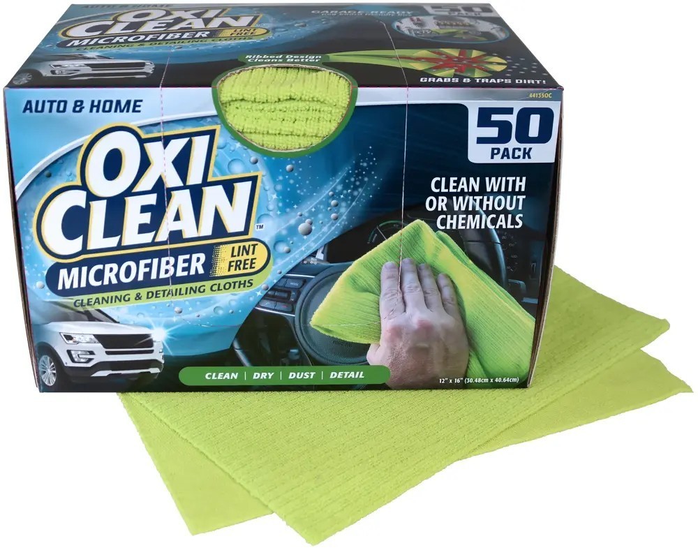 OxiClean Car Wash Detail Rags, Towels and Wipes 50Ct Microfiber Cloth Lint Free