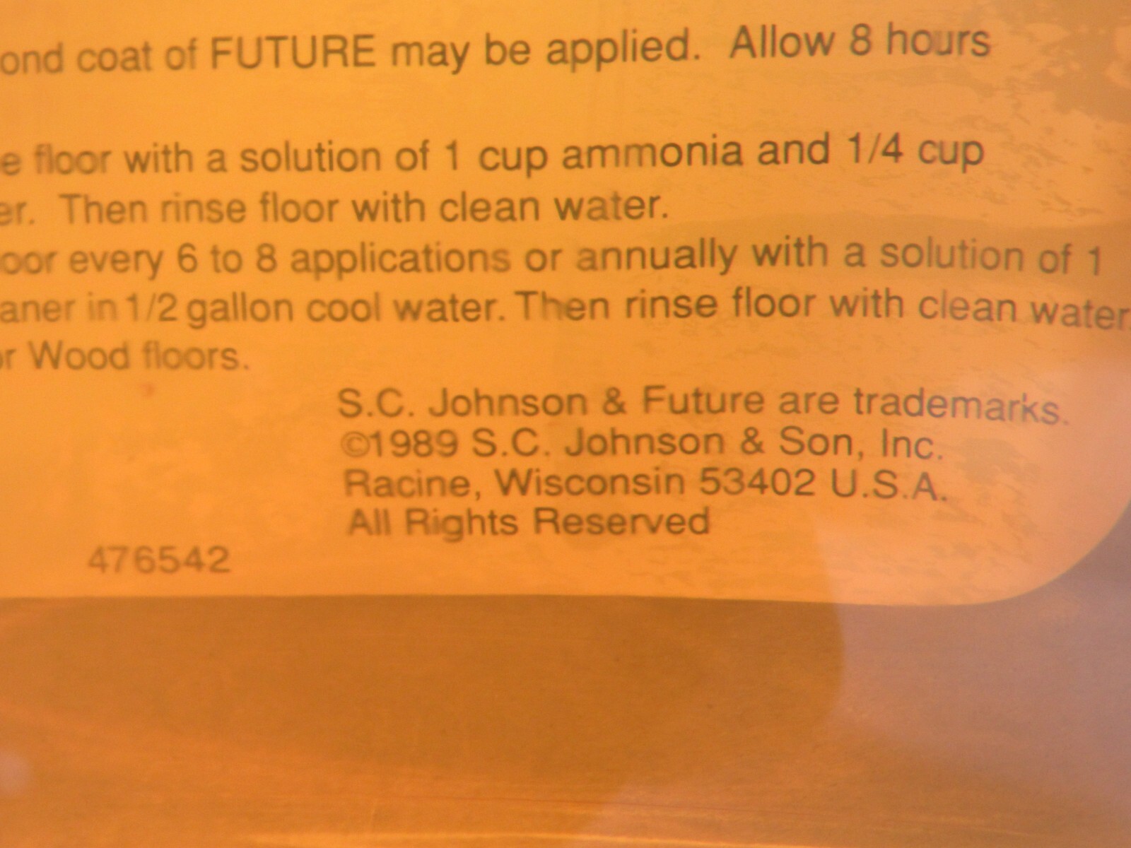 RARE Vtg 1989 Pledge FUTURE Acrylic Floor Finish No Wax 50% Full 46oz SC Johnson