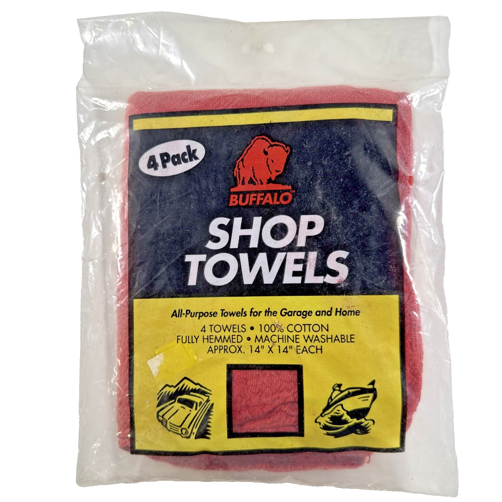 NOS VTG 4 Pack Shop Towels 14×14″ Red 100% Cotton Lint Free Cleaning Shop Rags