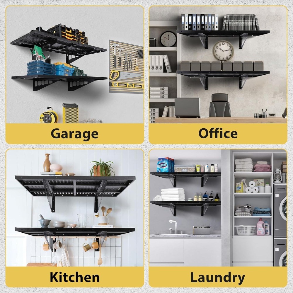 2pcs1.6x4Ft Garage Wall Shelving Wall Mounted Heavy Duty Shelving Easy Assembly