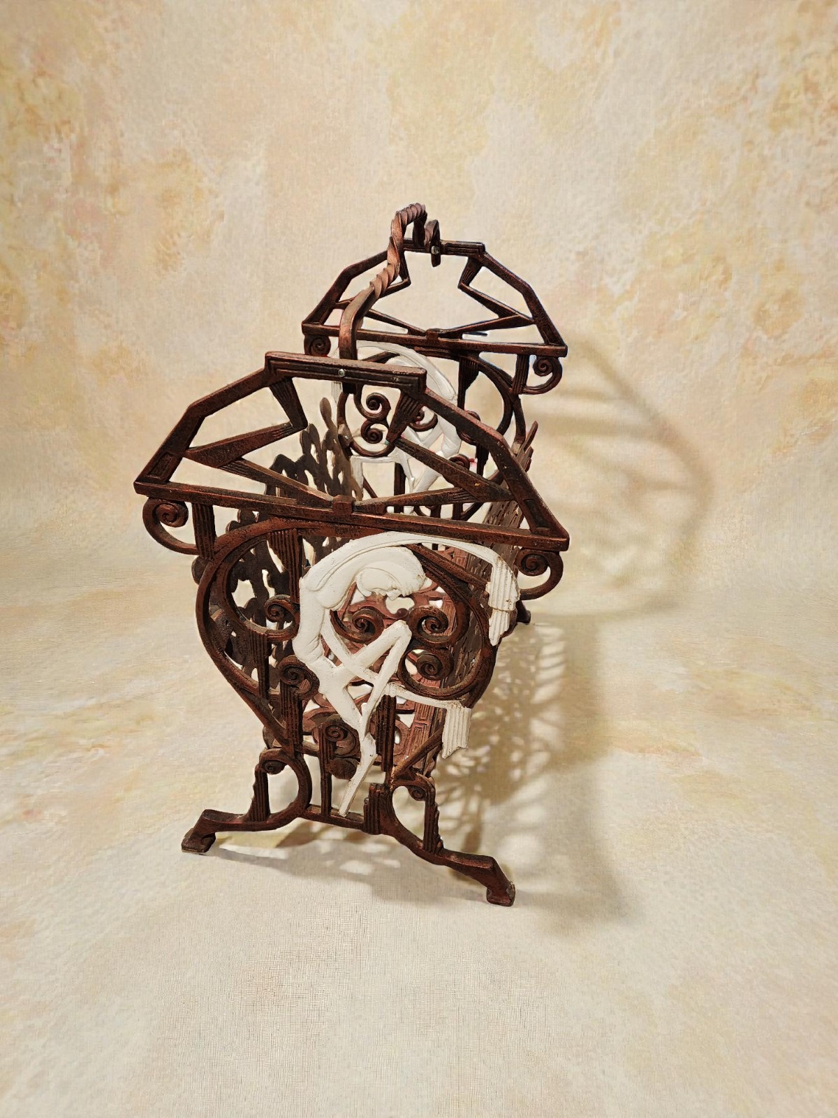 RARE ​VINTAGE ART DECO CAST IRON LOG/ RECORD HOLDER MAGAZINE ART NOUVEAU NYMPH