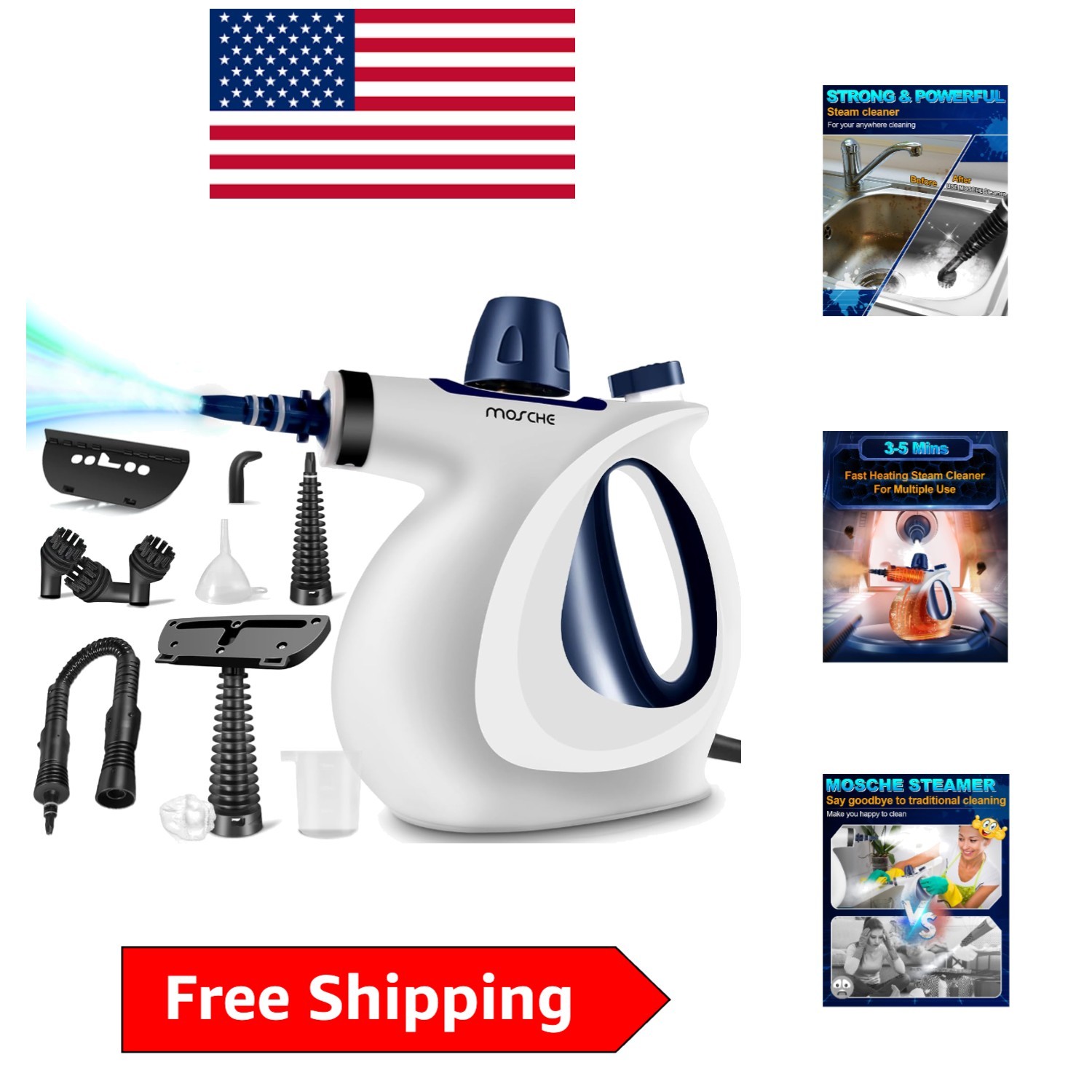 Effortless Deep Cleaning – Handheld Steam Cleaner with 11 Accessories Included