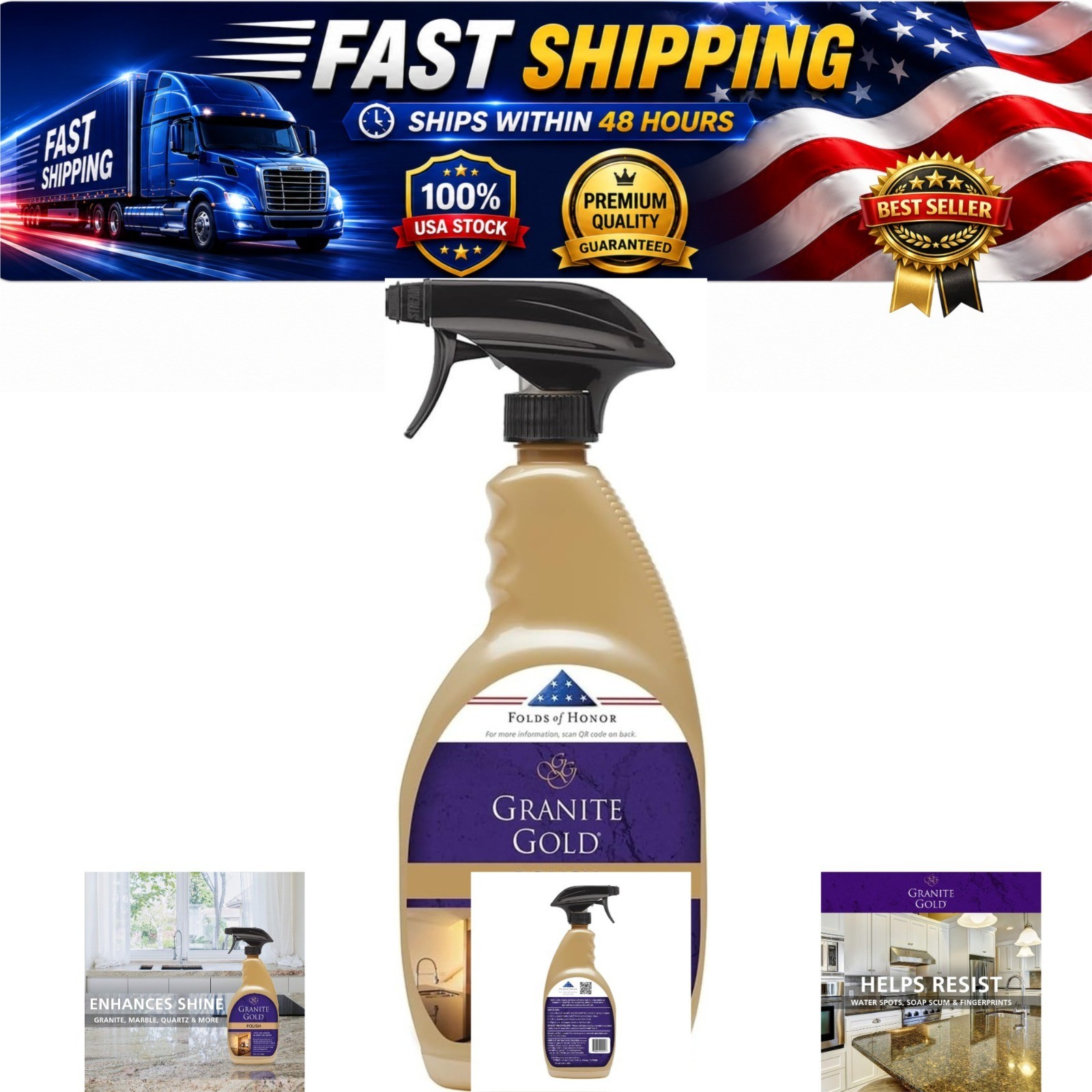 Granite Gold Stone Polish Spray 24 fl oz Countertops Quartz Marble